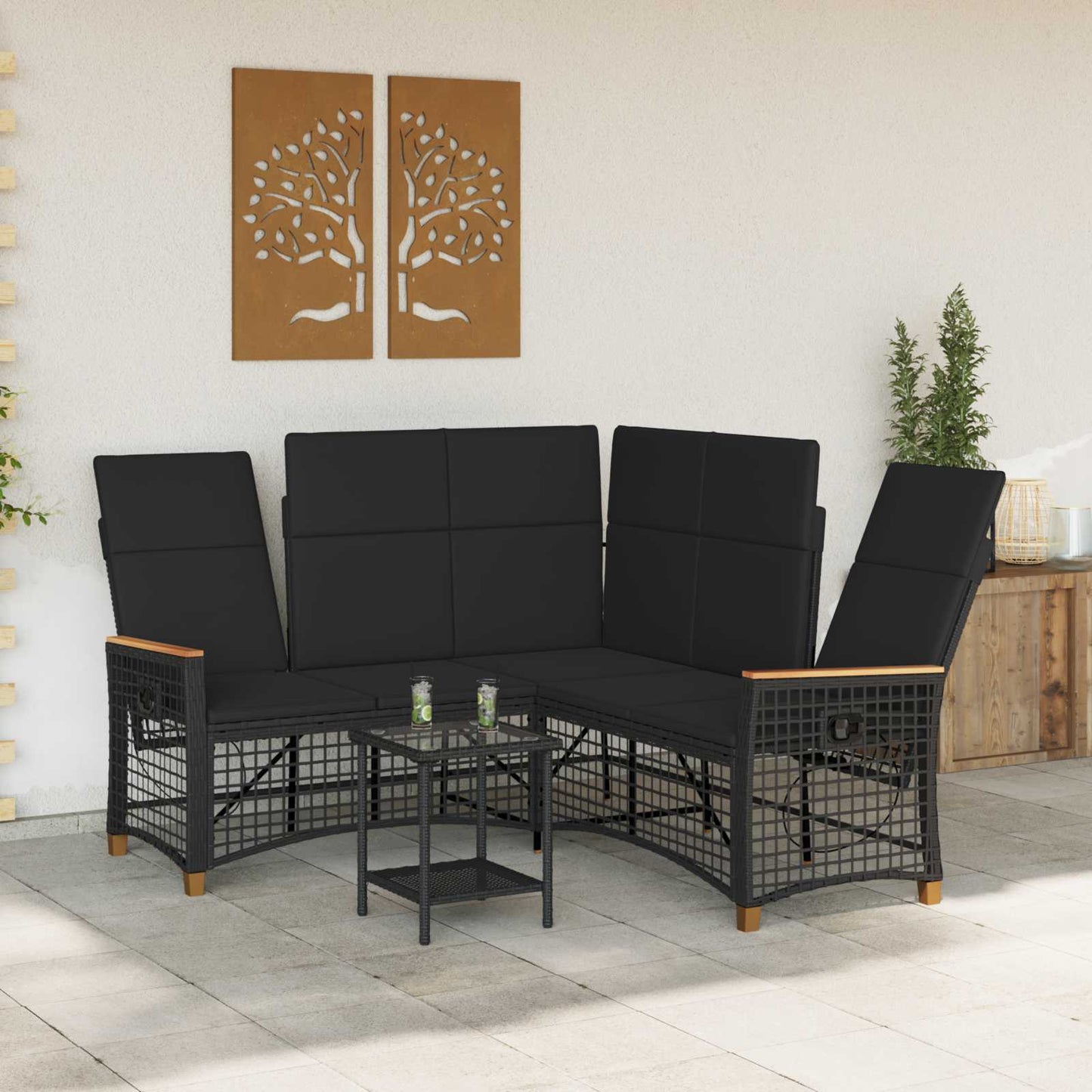 Garten Liegesofa Set 5-Sitzanzahl Schwarz Polyrattan und Stahl