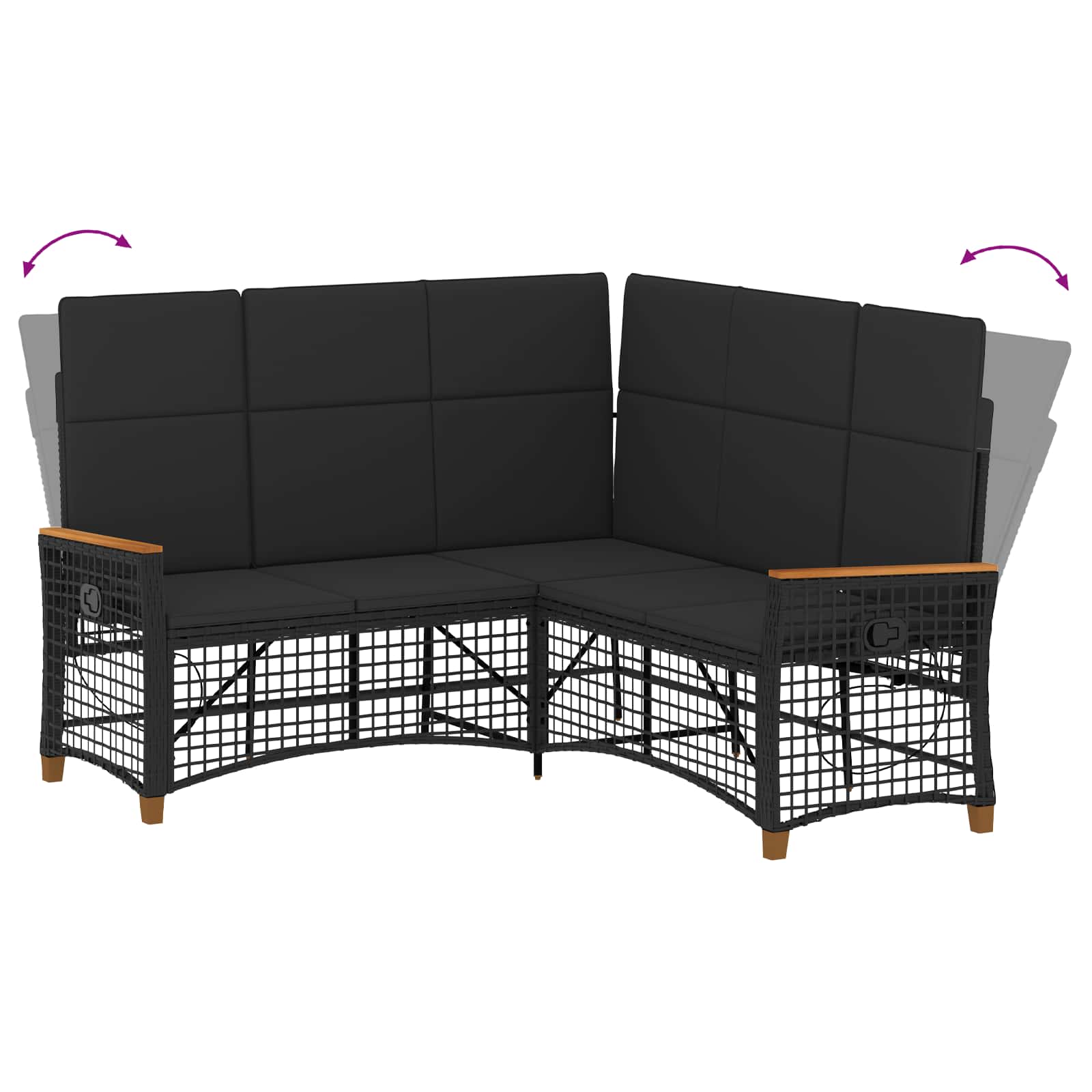 Garten Liegesofa Set 5-Sitzanzahl Schwarz Polyrattan und Stahl