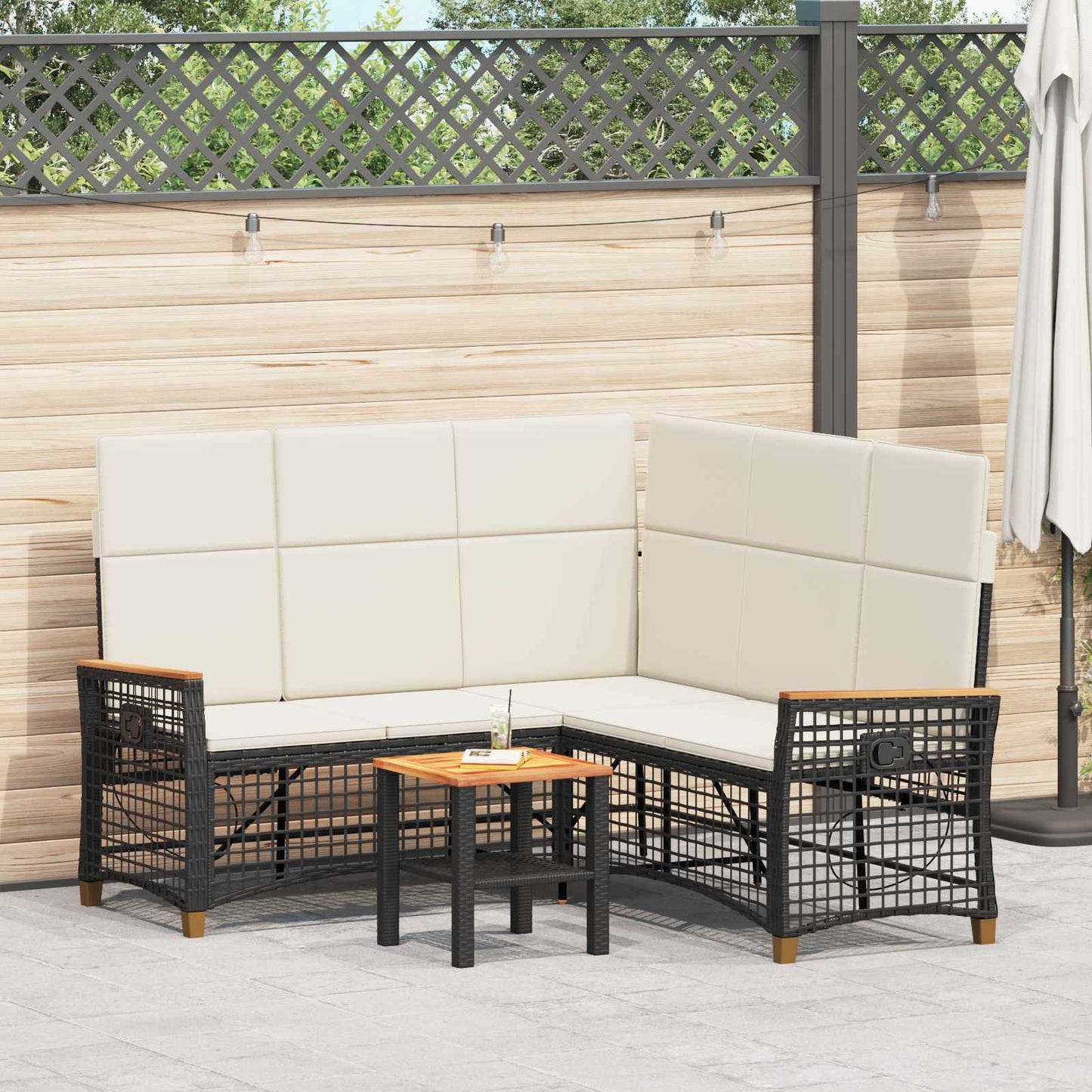 Garten Liegesofa Set 5-Sitzanzahl Schwarz und Cremeweiß