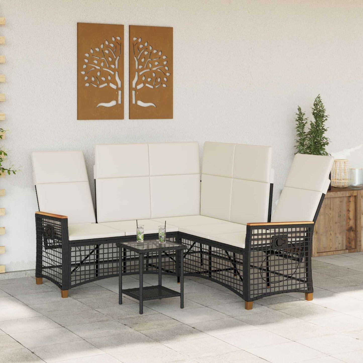 Garten Liegesofa Set 5-Sitzanzahl Schwarz und Cremeweiß