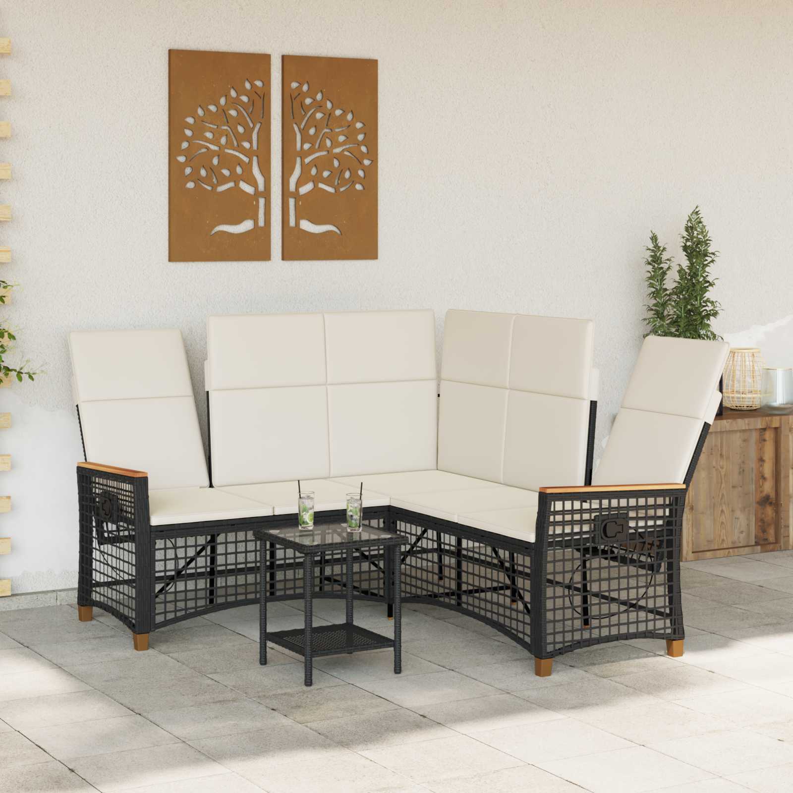 Garten Liegesofa Set 5-Sitzanzahl Schwarz und Cremeweiß