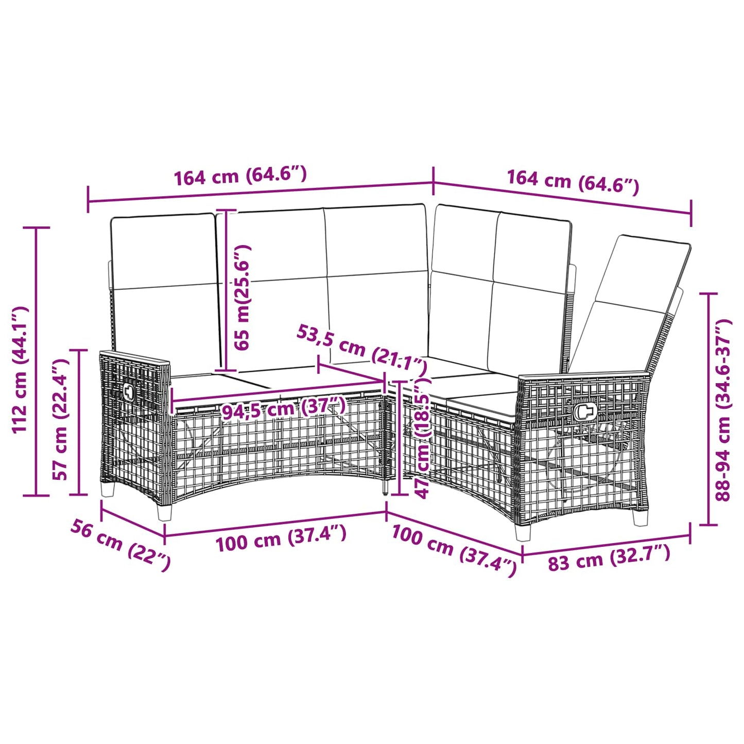 Garten Liegesofa Set 5-Sitzanzahl Schwarz und Cremeweiß