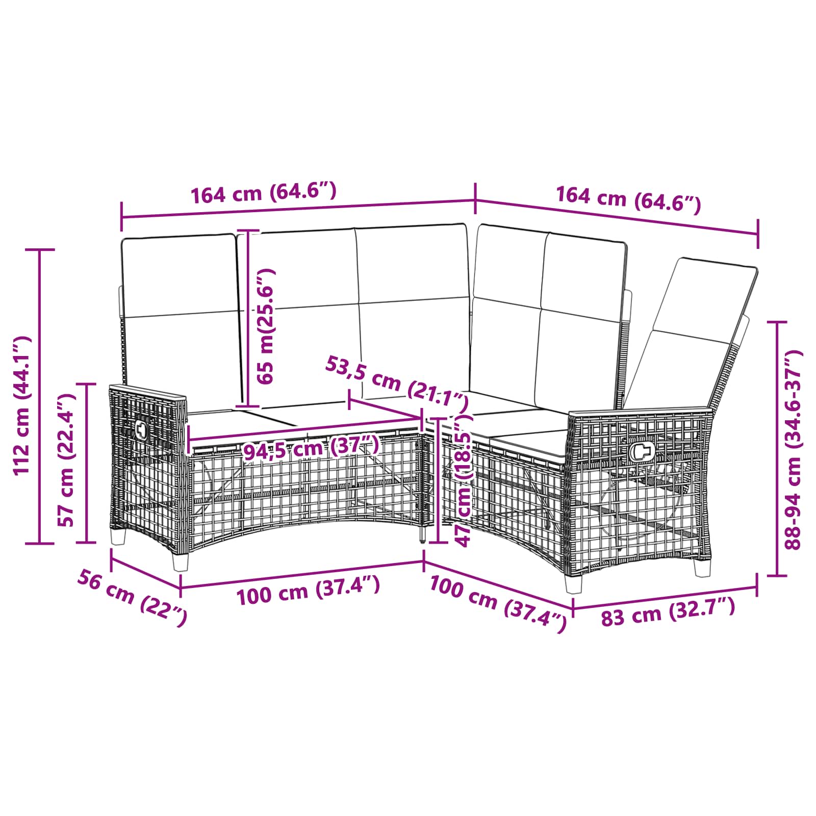 Garten Liegesofa Set 5-Sitzanzahl Grau und Dunkelgrau