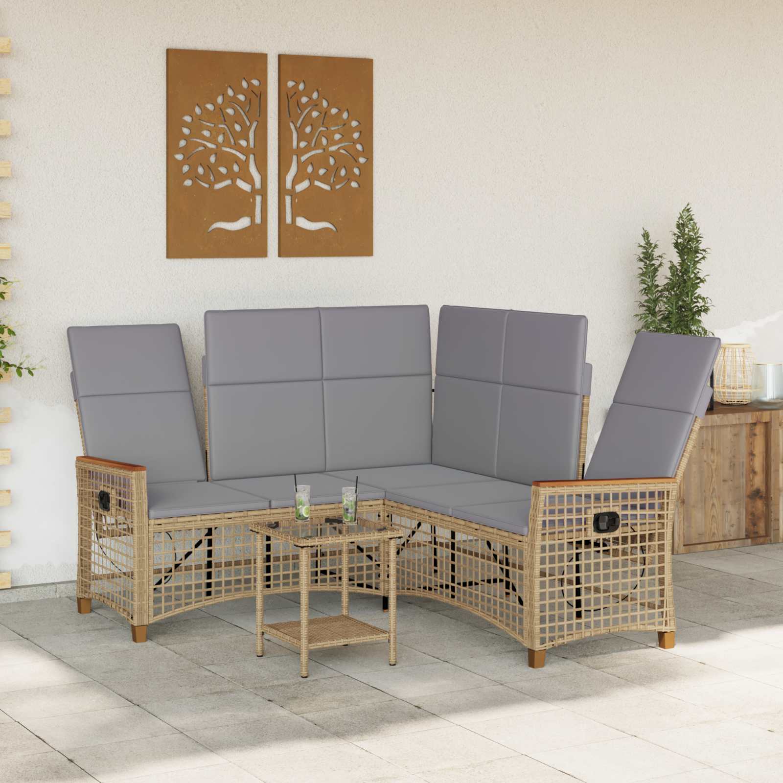 Garten Liegesofa Set 5-Sitzanzahl Beige und Hellgrau