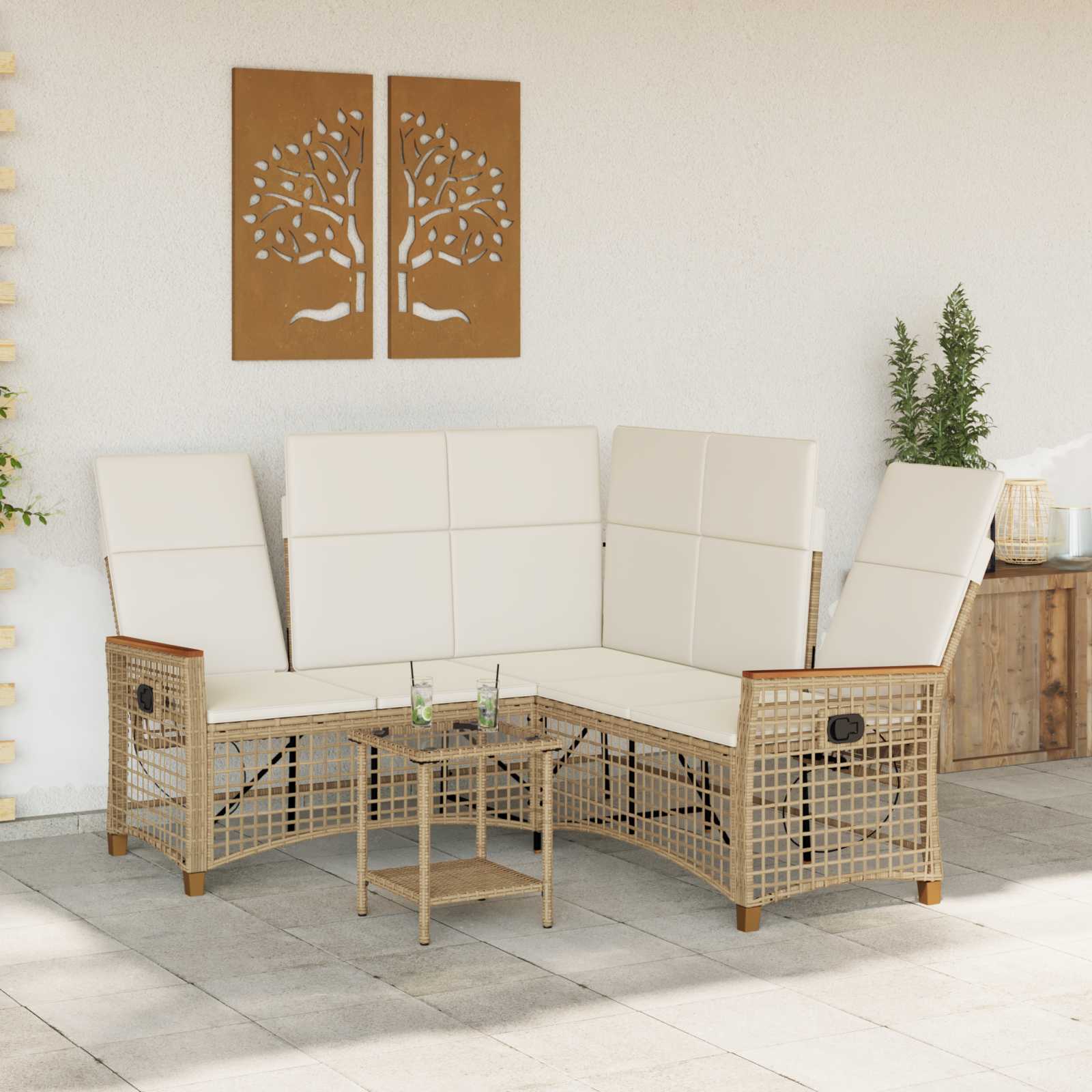 Garten Liegesofa Set 5-Sitzanzahl Beige und Cremeweiß