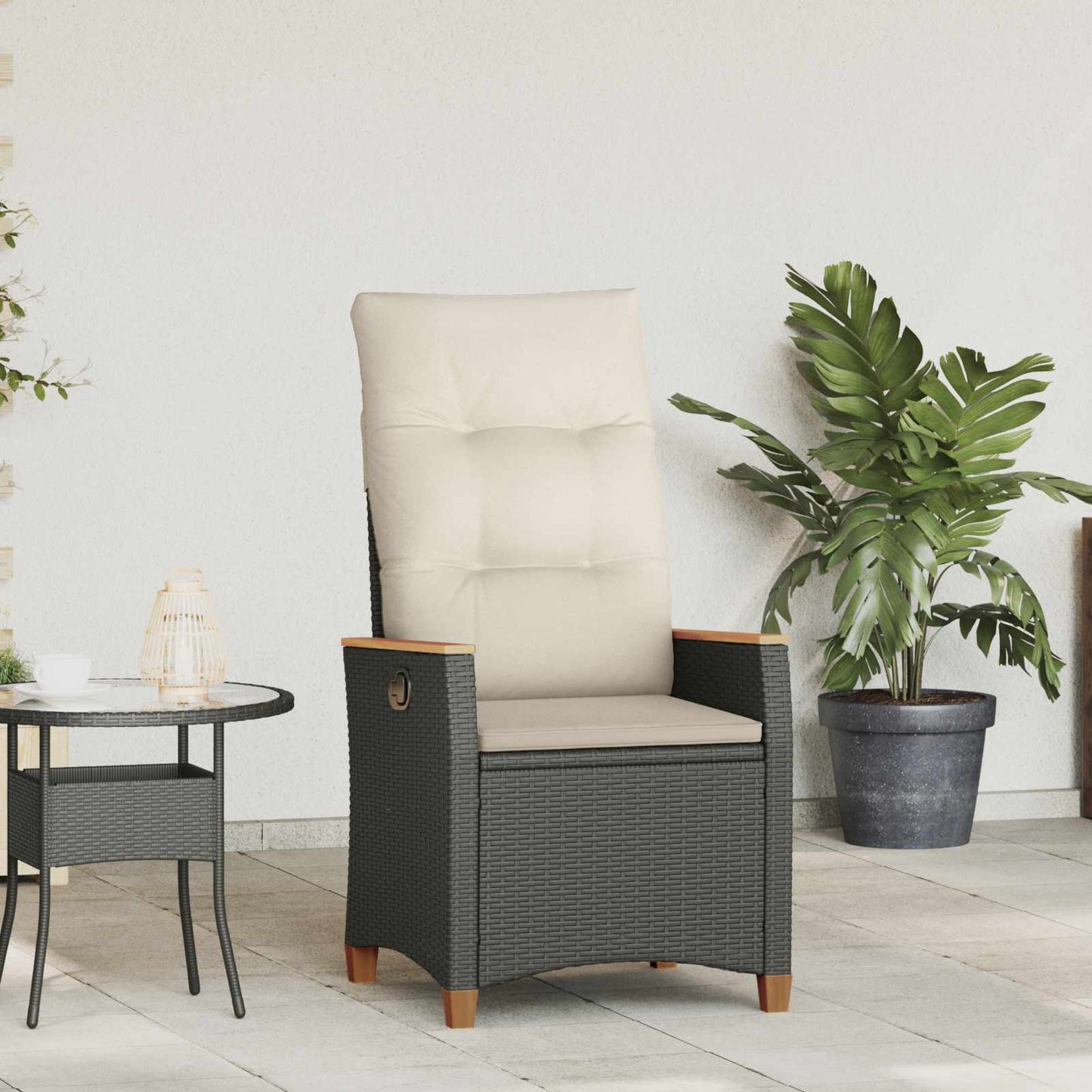 Verstellbarer Gartenstuhl Schwarz und Creme 64 x 57,5 x 112 cm