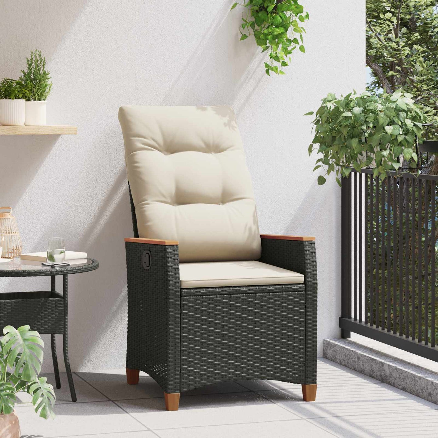 Verstellbarer Gartenstuhl Schwarz und Creme 64 x 57,5 x 112 cm