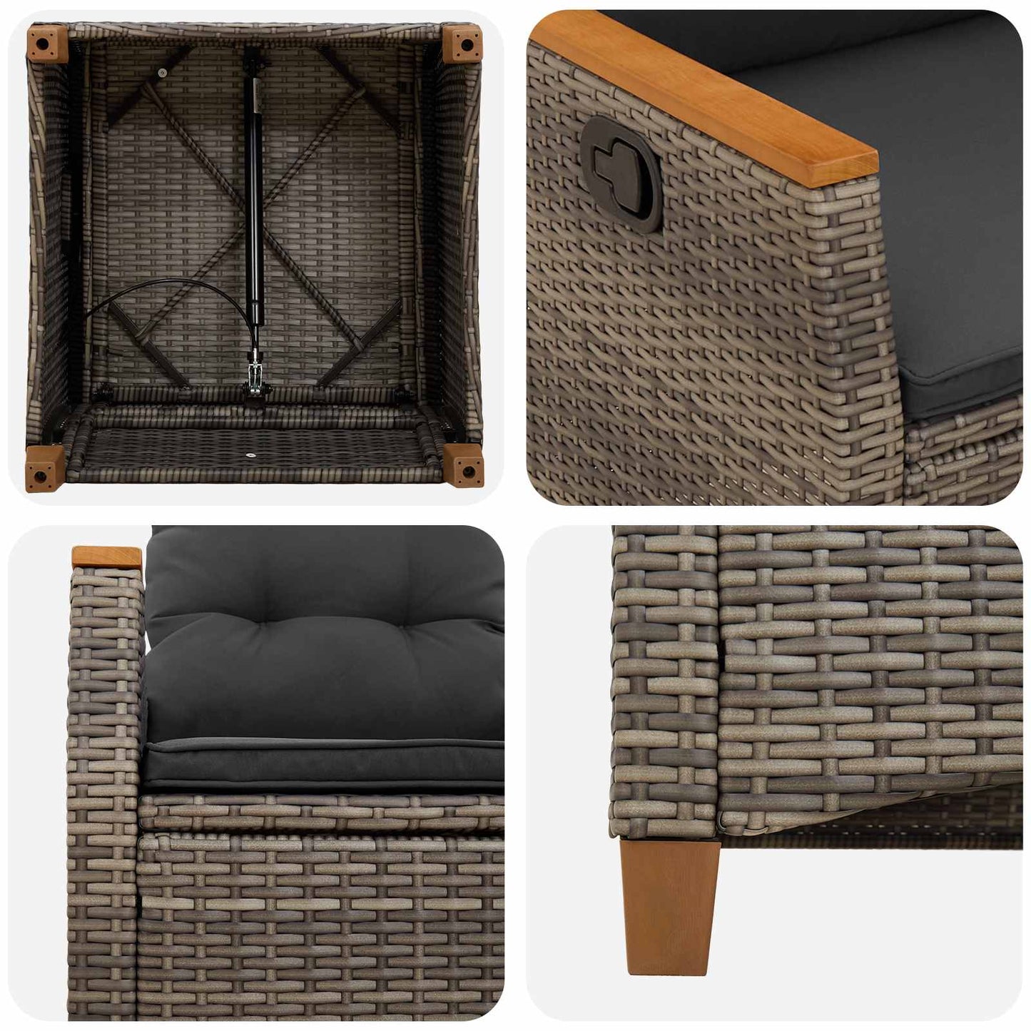 Verstellbarer Gartenstuhl Grau und Dunkelgrau Poly-Rattan