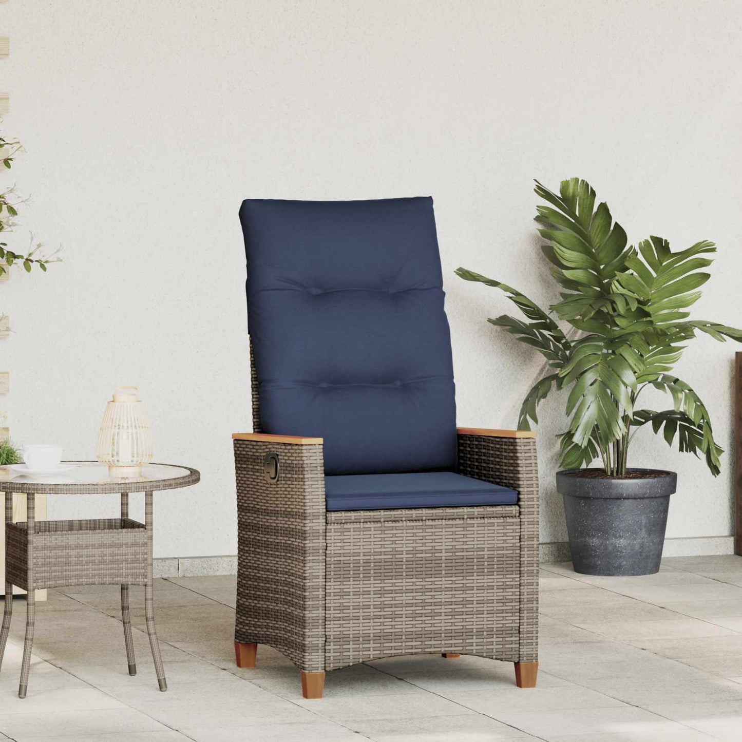 Verstellbarer Gartenstuhl Grau und Marineblau Poly-Rattan