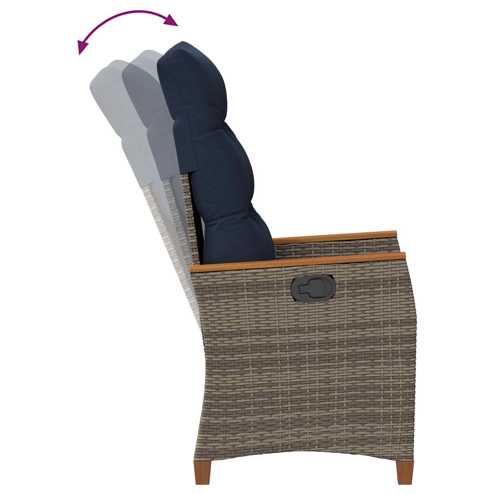 Verstellbarer Gartenstuhl Grau und Marineblau Poly-Rattan