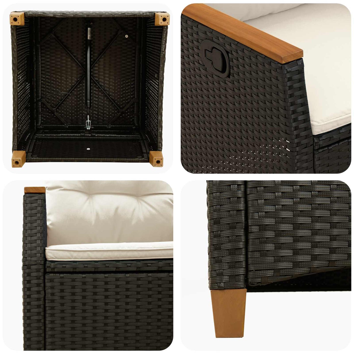 Verstellbarer Gartenstuhl Schwarz und Creme 64 x 57,5 x 112 cm