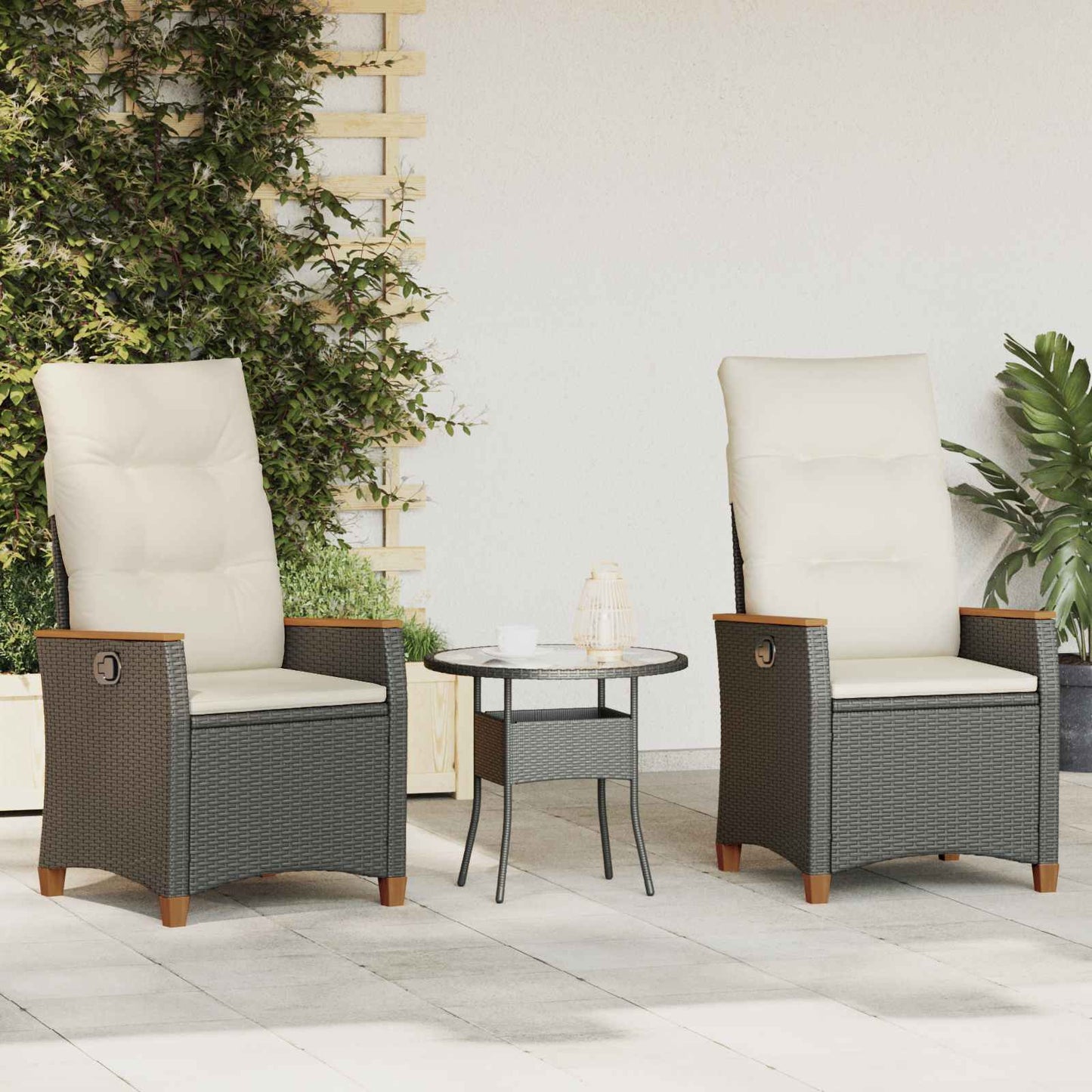 Verstellbarer Gartenstuhl Schwarz und Creme 64 x 57,5 x 112 cm