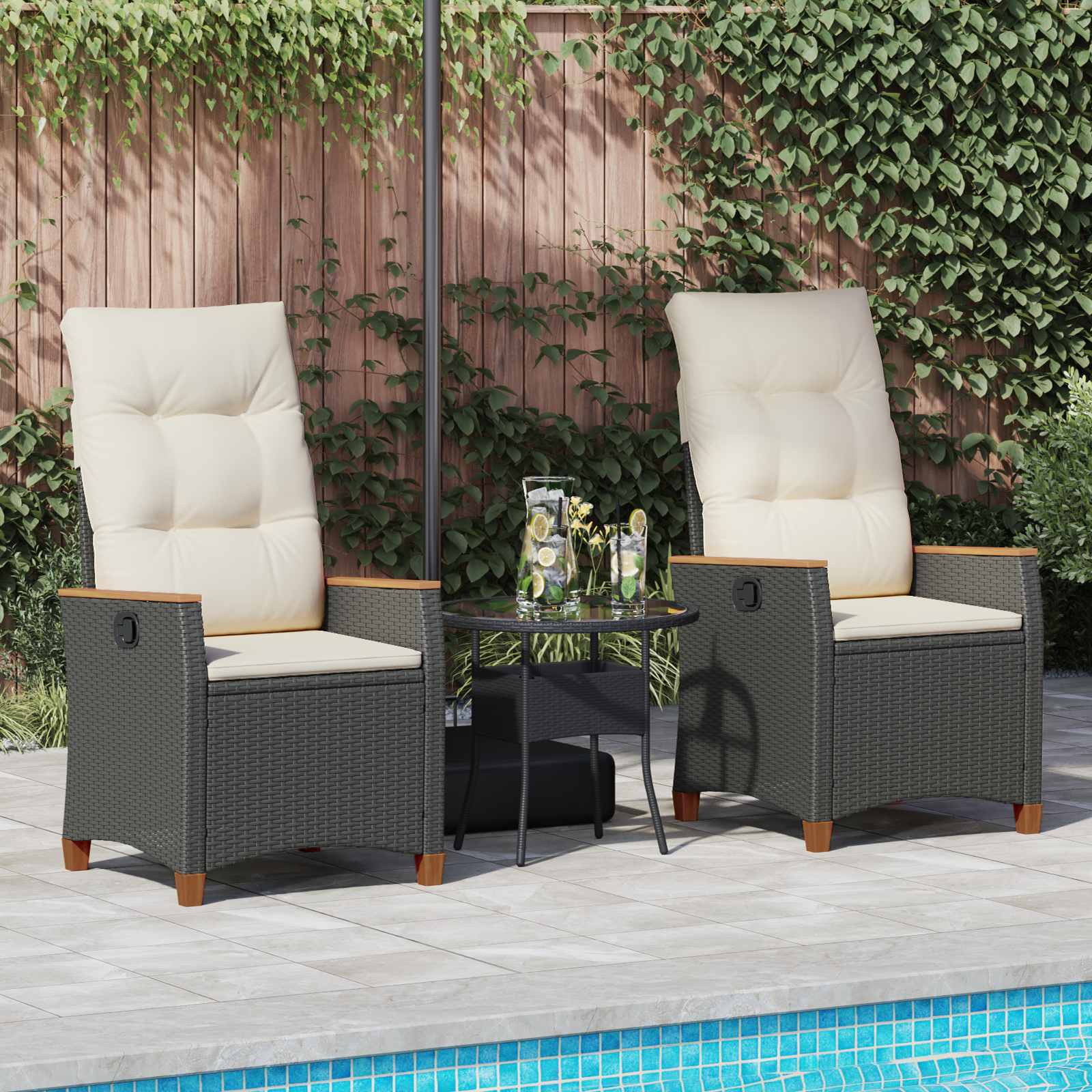 Verstellbarer Gartenstuhl Schwarz und Creme 64 x 57,5 x 112 cm