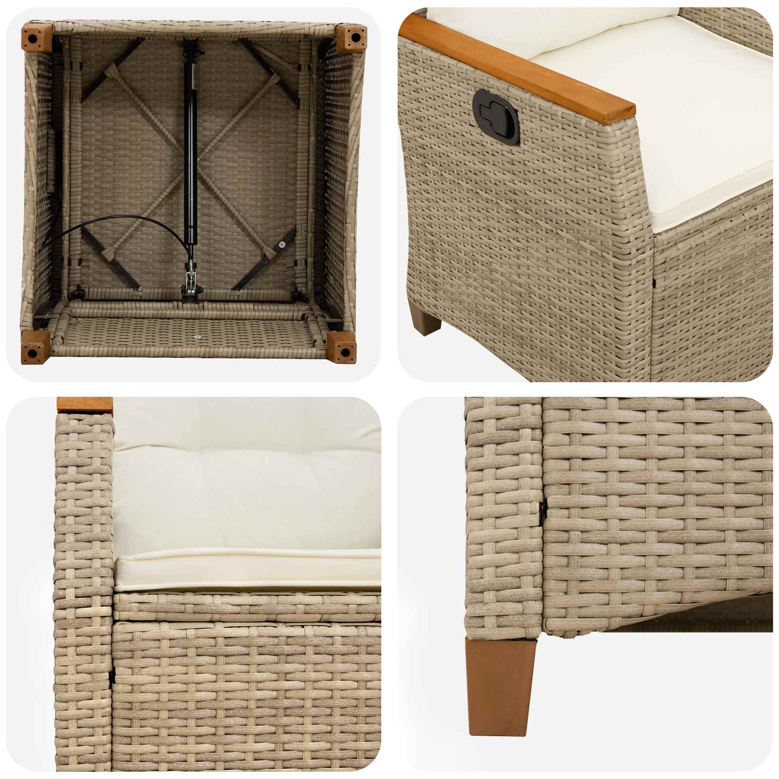 Verstellbarer Gartenstuhl Beige und Creme 64 x 57,5 x 112 cm