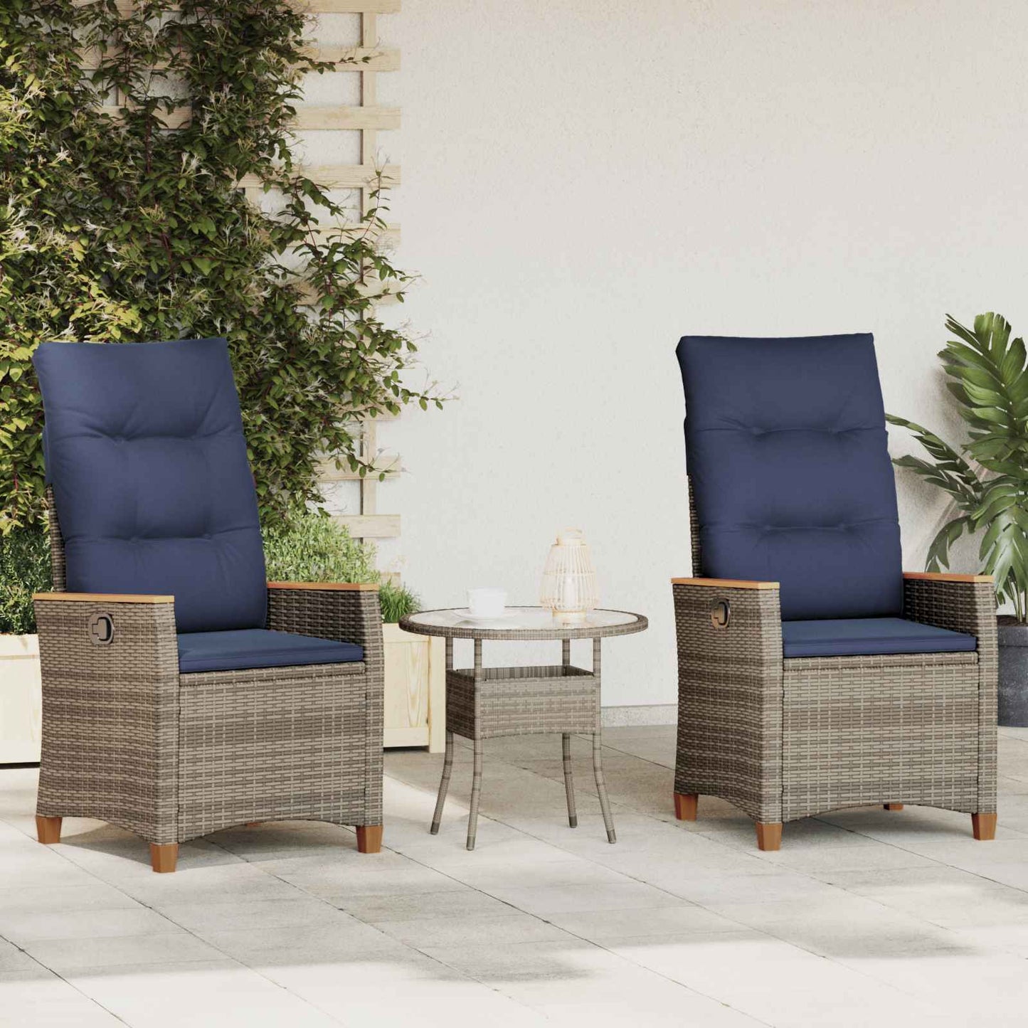 Verstellbarer Gartenstuhl 2 Stk. Grau und Marineblau