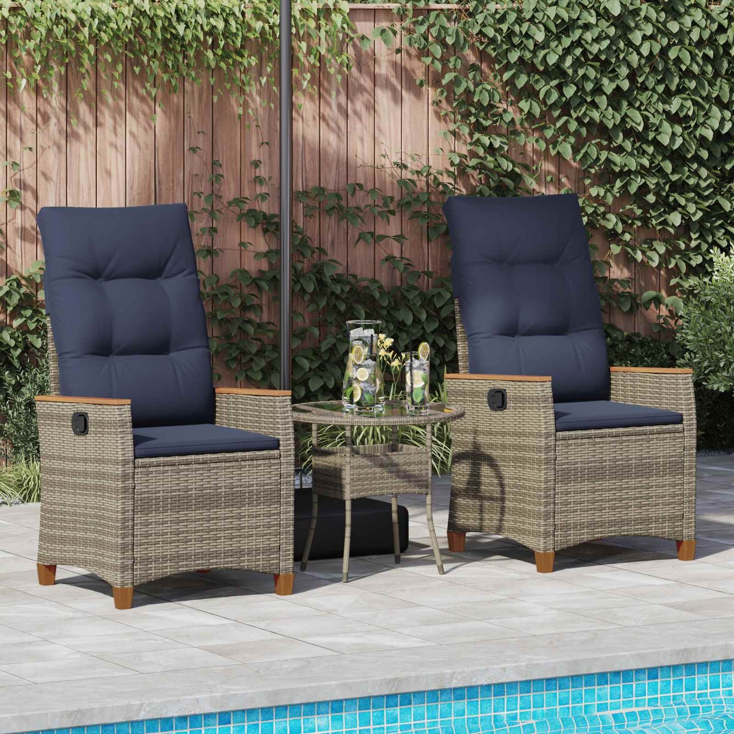 Verstellbarer Gartenstuhl 2 Stk. Grau und Marineblau