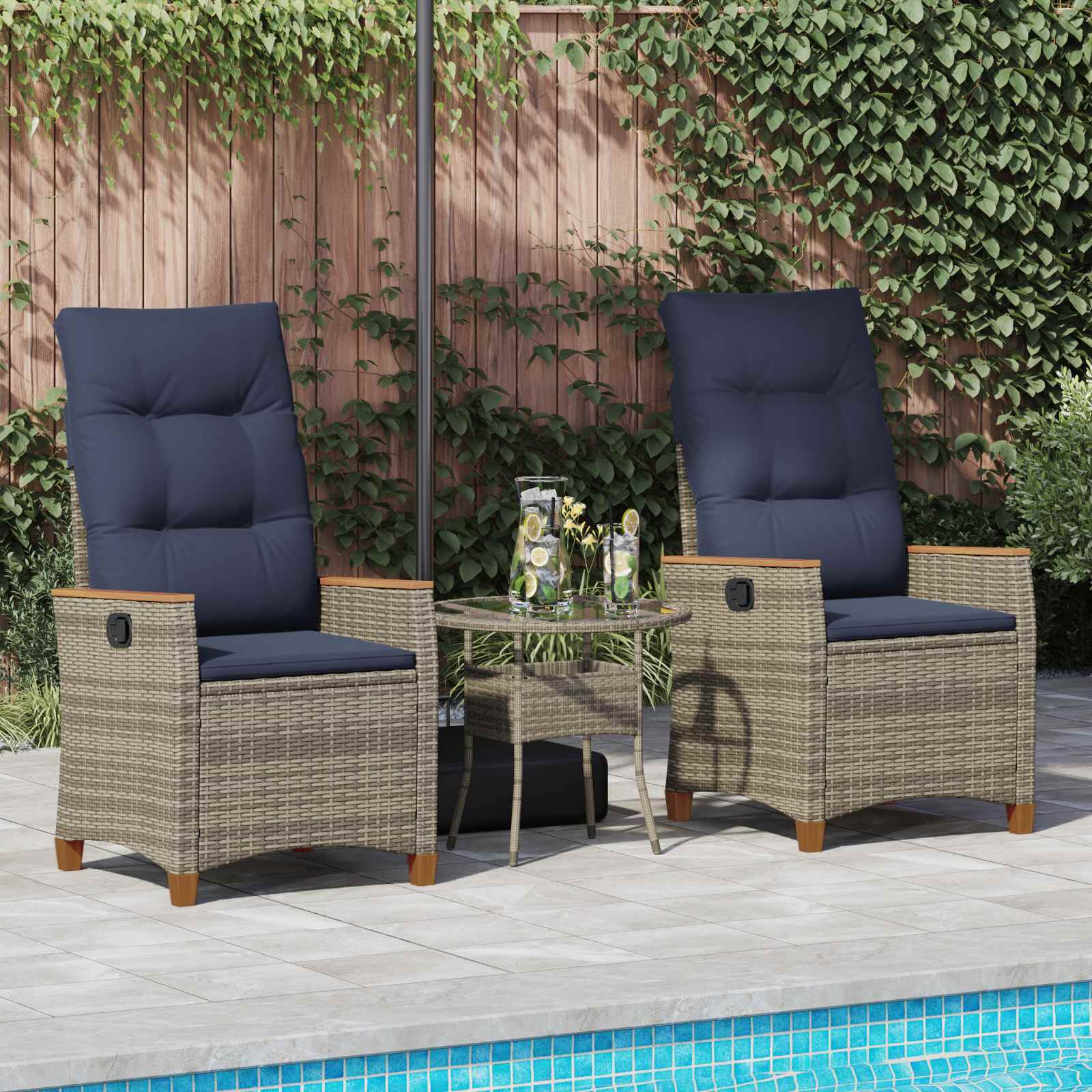 Verstellbarer Gartenstuhl 2 stk. Grau und Marineblau