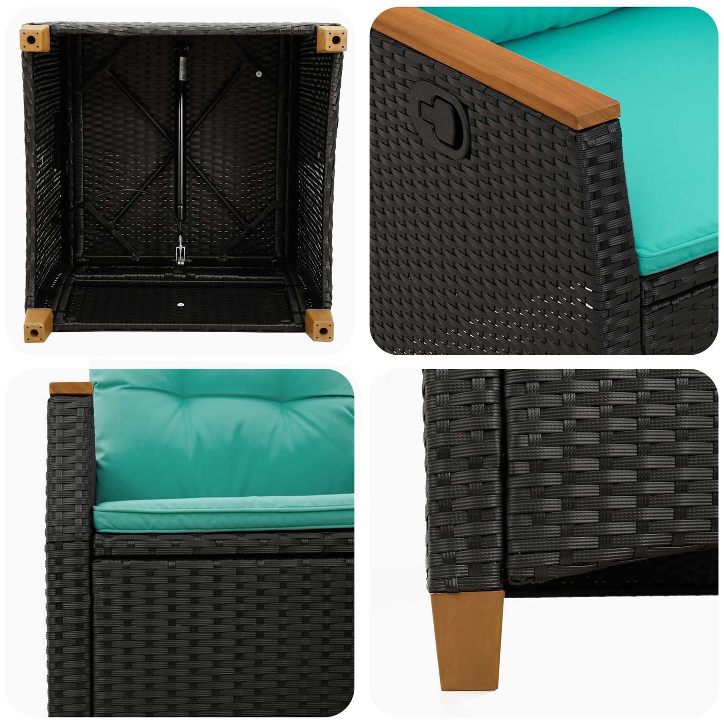 Verstellbarer Gartenstuhl Schwarz und Türkis 64 x 57,5 x 112 cm
