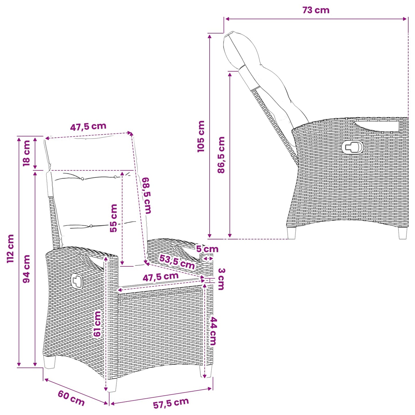 Gartenstuhl 2 Stk. Schwarz Stahl und Polyester