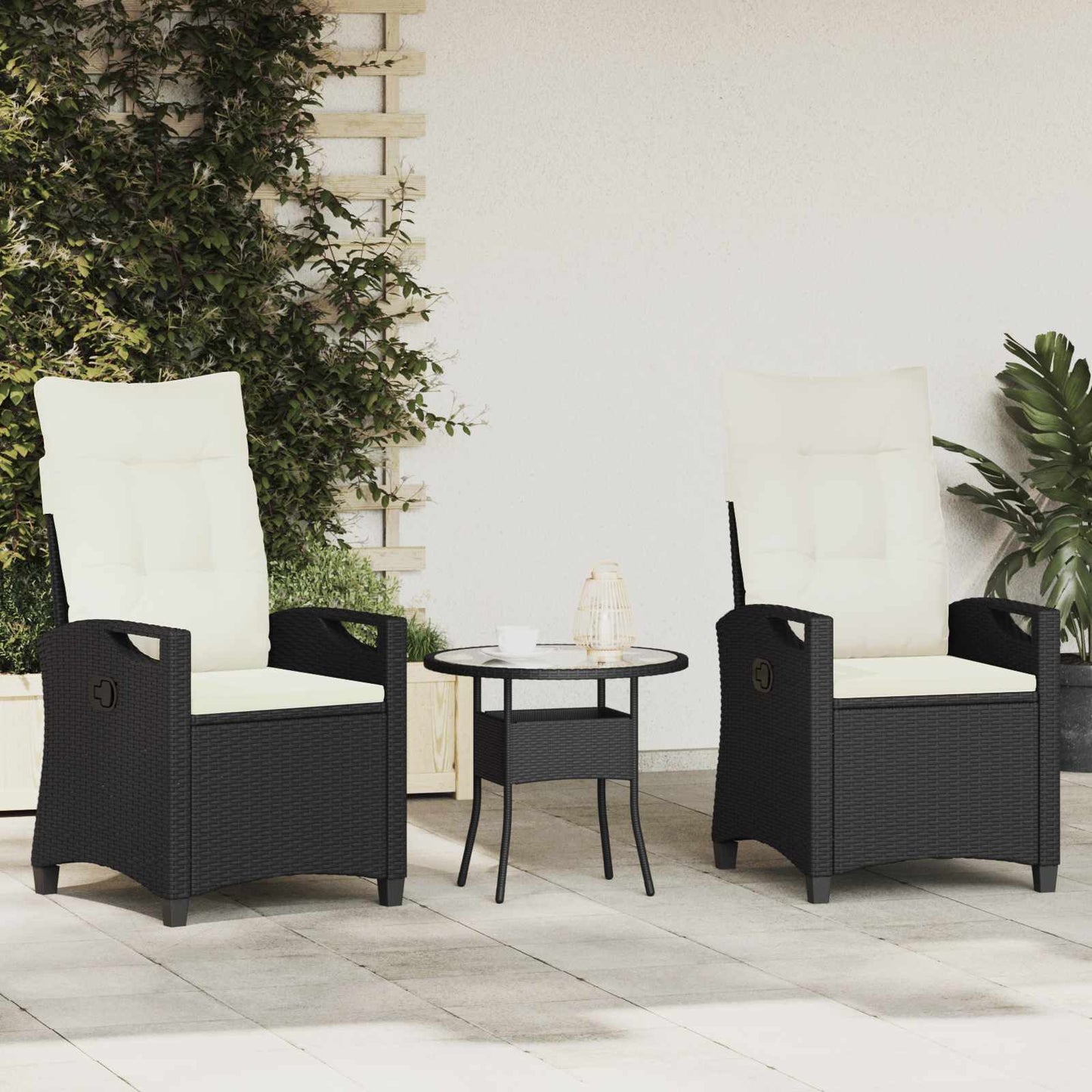 Gartenstuhl 2 Stk. Schwarz und Creme Stahl und Polyester