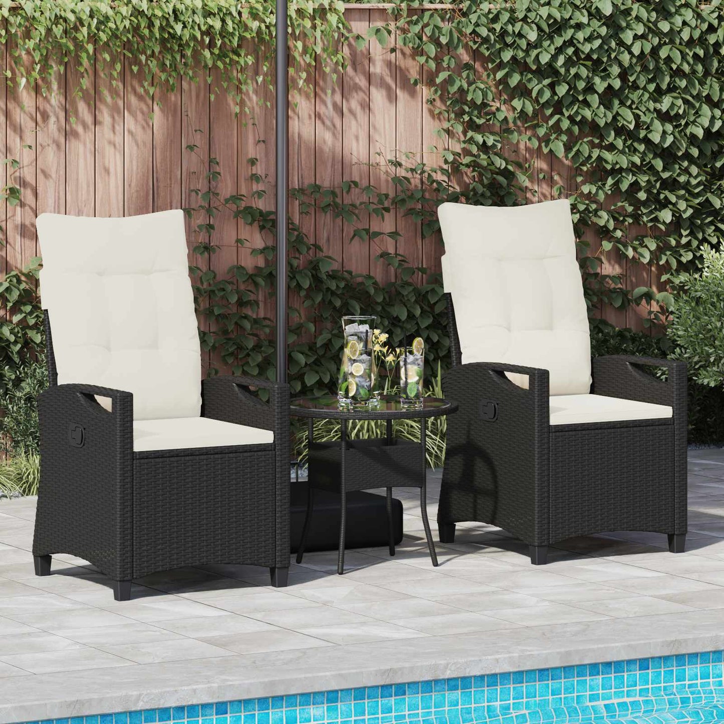 Gartenstuhl 2 Stk. Schwarz und Creme Stahl und Polyester