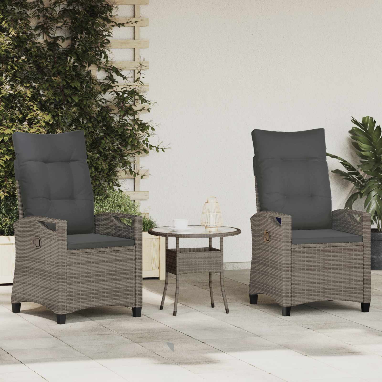 Gartenstuhl 2 Stk. Grau und Dunkelgrau Stahl und Polyester