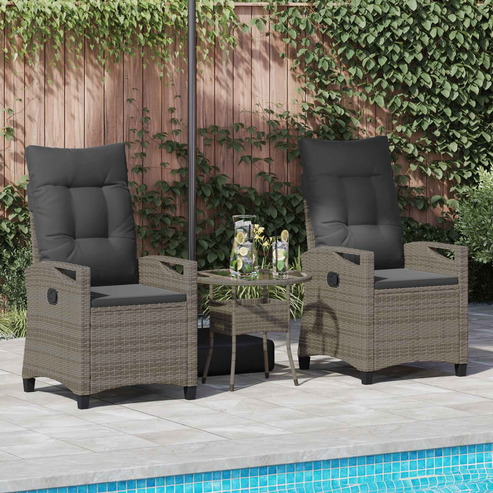 Gartenstuhl 2 Stk. Grau und Dunkelgrau Stahl und Polyester