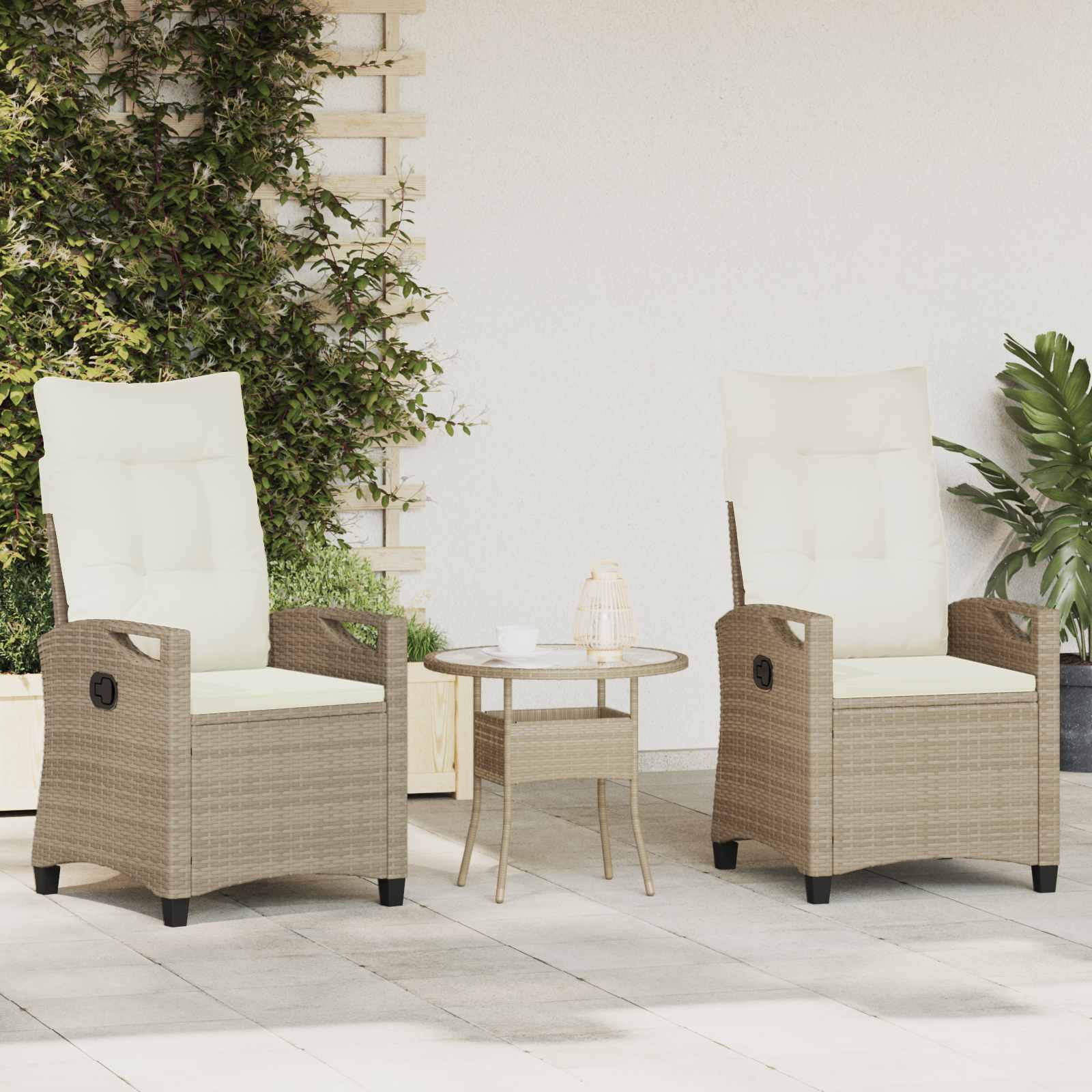 Gartenstuhl 2 Stk. Beige und Creme Stahl und Polyester
