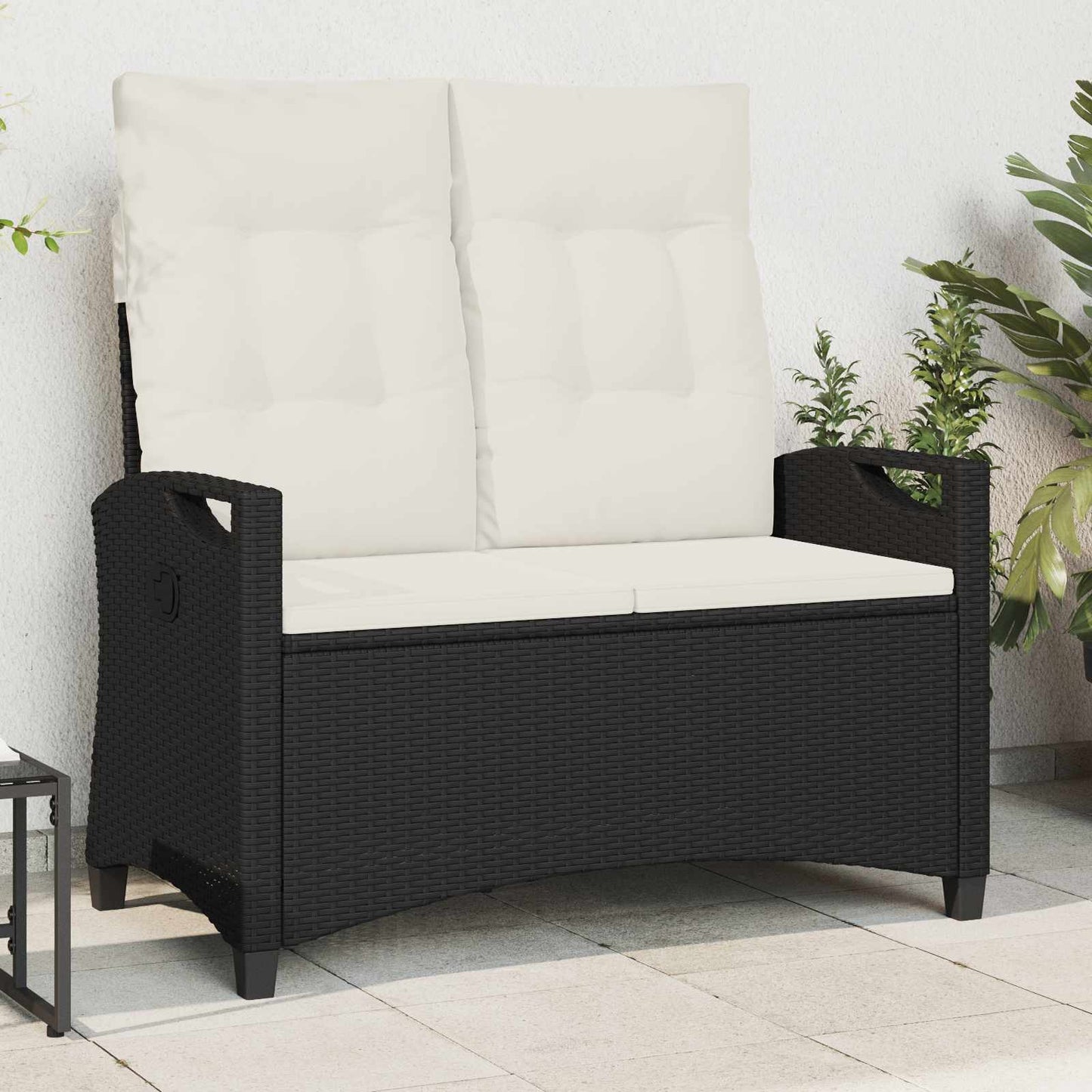 Gartenbank mit Kissen Schwarz und Creme 105 x 60 x 112 cm