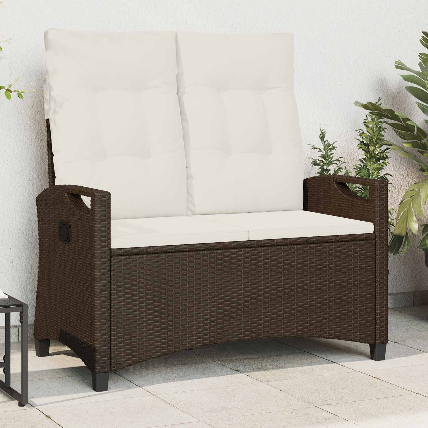 Gartenbank mit Kissen Braun und Creme 105 x 60 x 112 cm