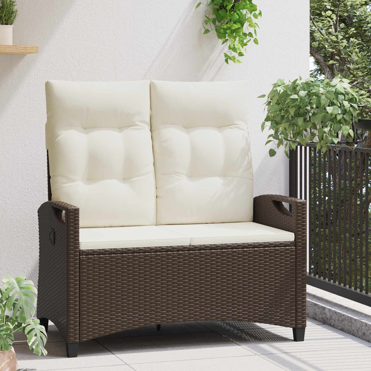 Gartenbank mit Kissen Braun und Creme 105 x 60 x 112 cm