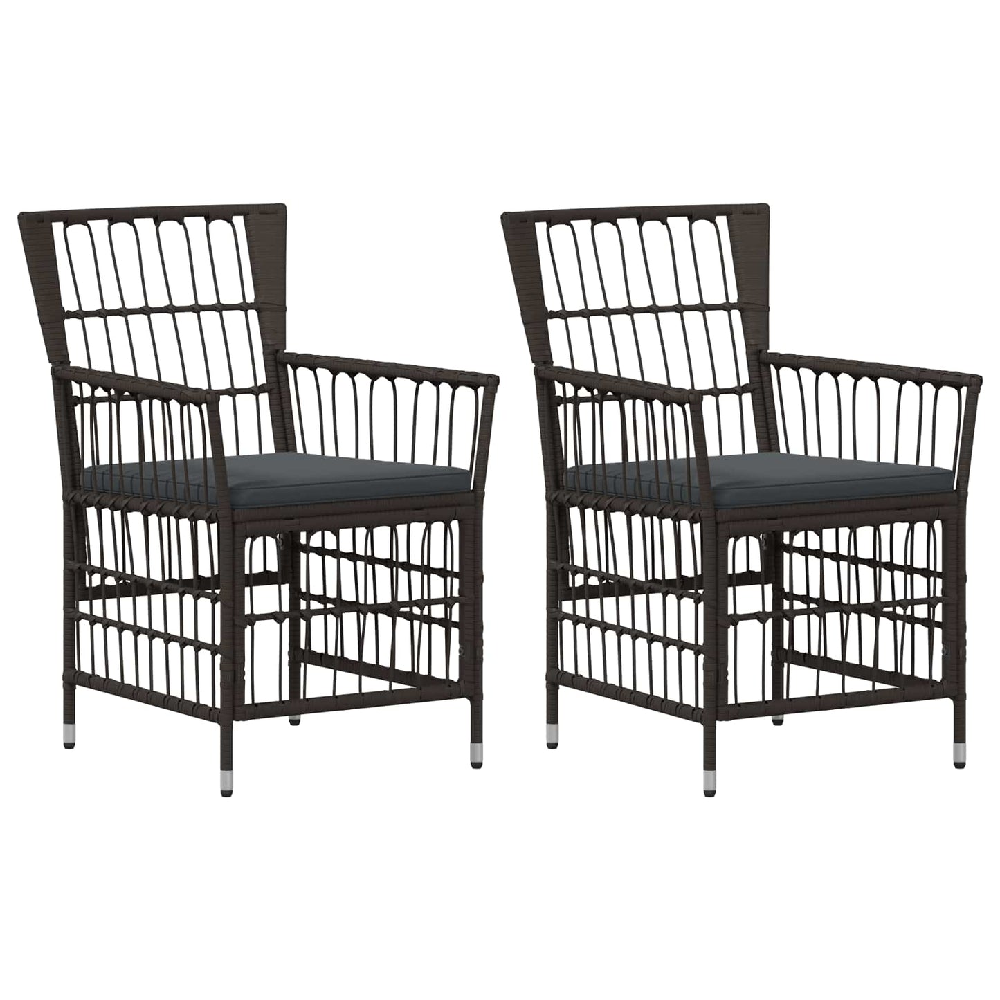 Gartenstühle 2 Stk. Schwarz PE Rattan, Stahl und Polyesterstoff