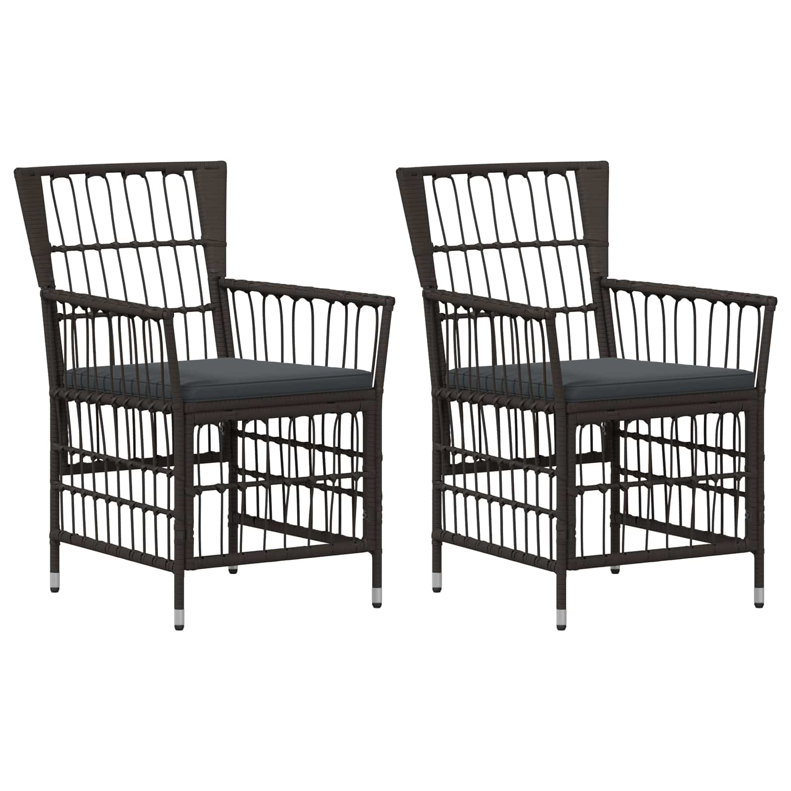 Gartenstühle 2 Stk. Schwarz PE Rattan, Stahl und Polyesterstoff