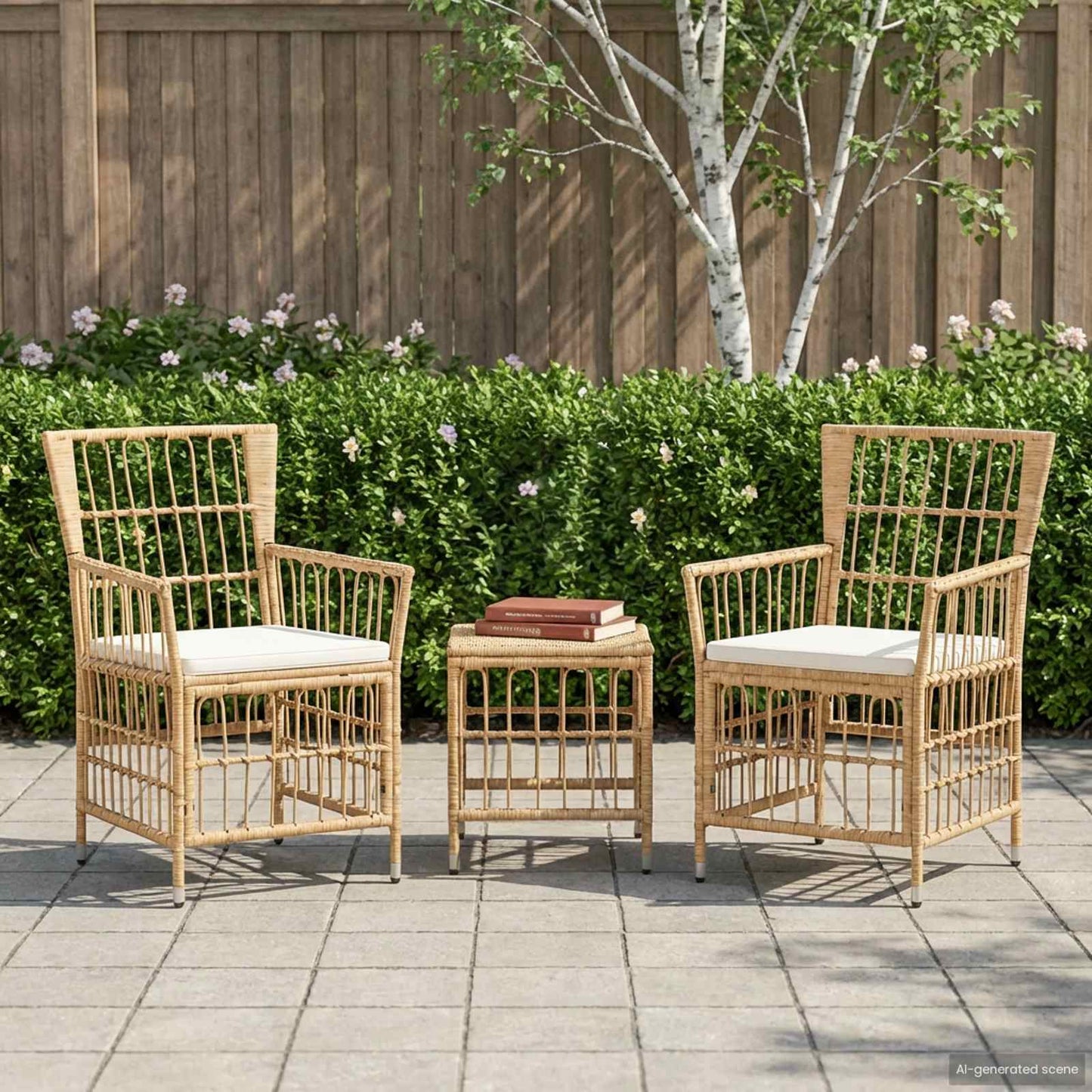 Gartenstühle 2 Stk. Natur PE Rattan, Stahl und Polyesterstoff