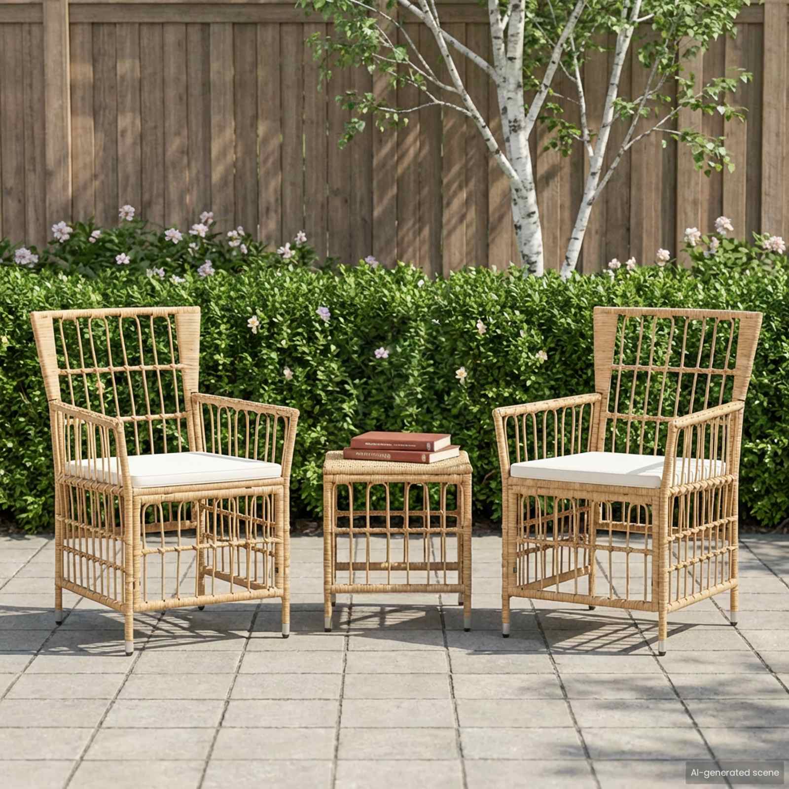 Gartenstühle 2 Stk. Natur PE Rattan, Stahl und Polyesterstoff