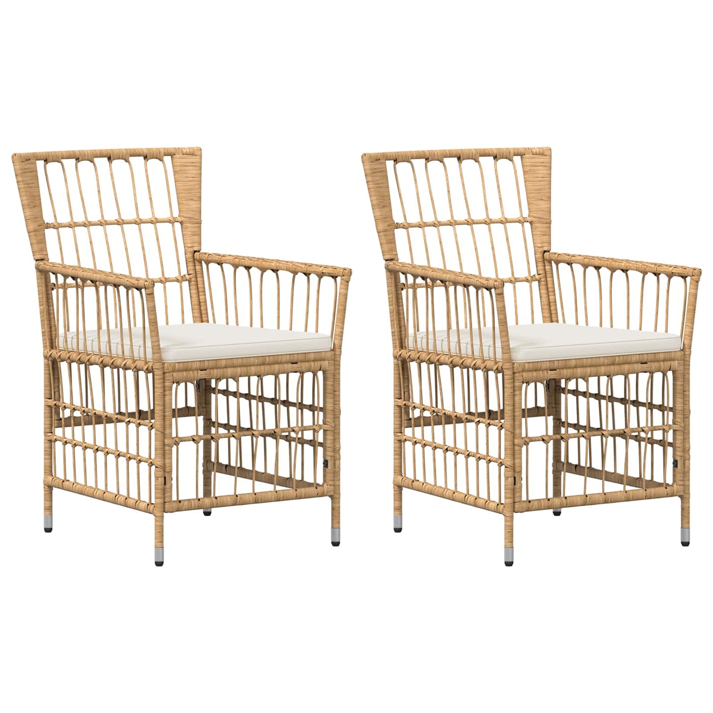 Gartenstühle 2 Stk. Natur PE Rattan, Stahl und Polyesterstoff