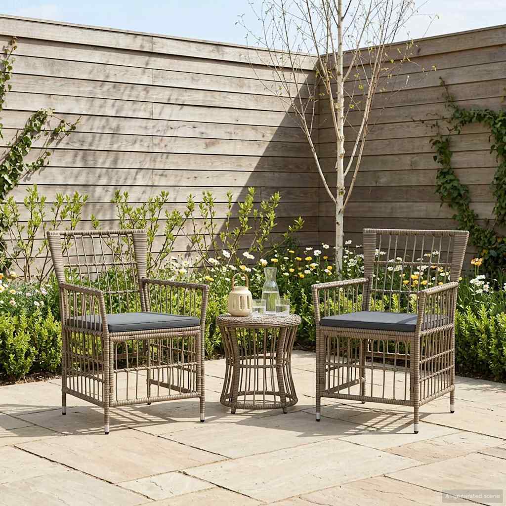 Gartenstühle 2 Stk. Grau PE Rattan, Stahl und Polyesterstoff