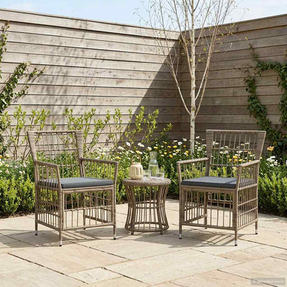 Gartenstühle 2 Stk. Grau PE Rattan, Stahl und Polyesterstoff