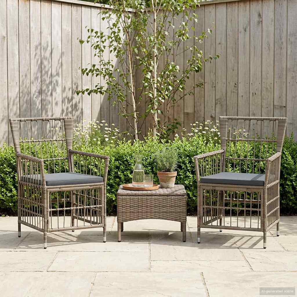 Gartenstühle 2 Stk. Grau PE Rattan, Stahl und Polyesterstoff