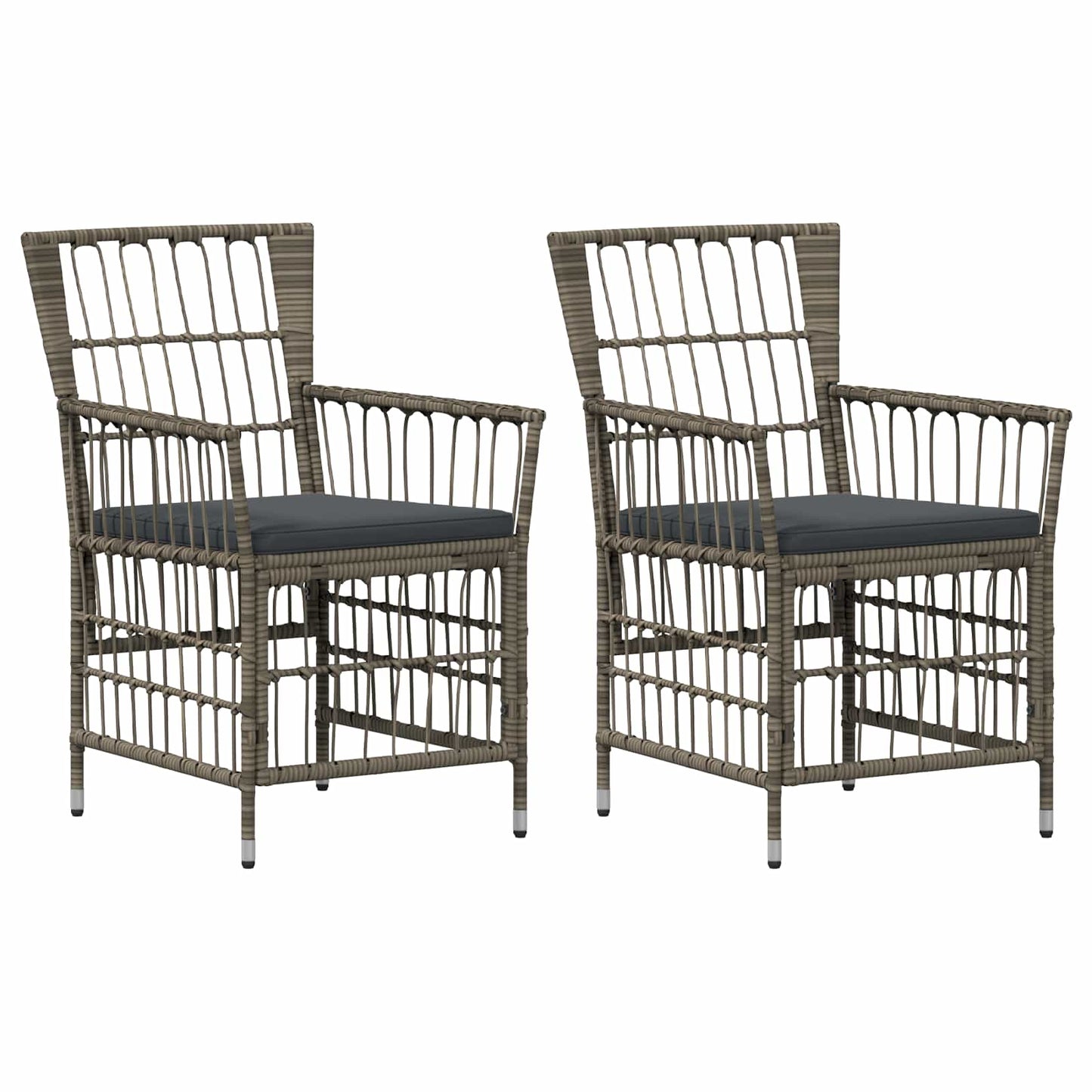 Gartenstühle 2 Stk. Grau PE Rattan, Stahl und Polyesterstoff