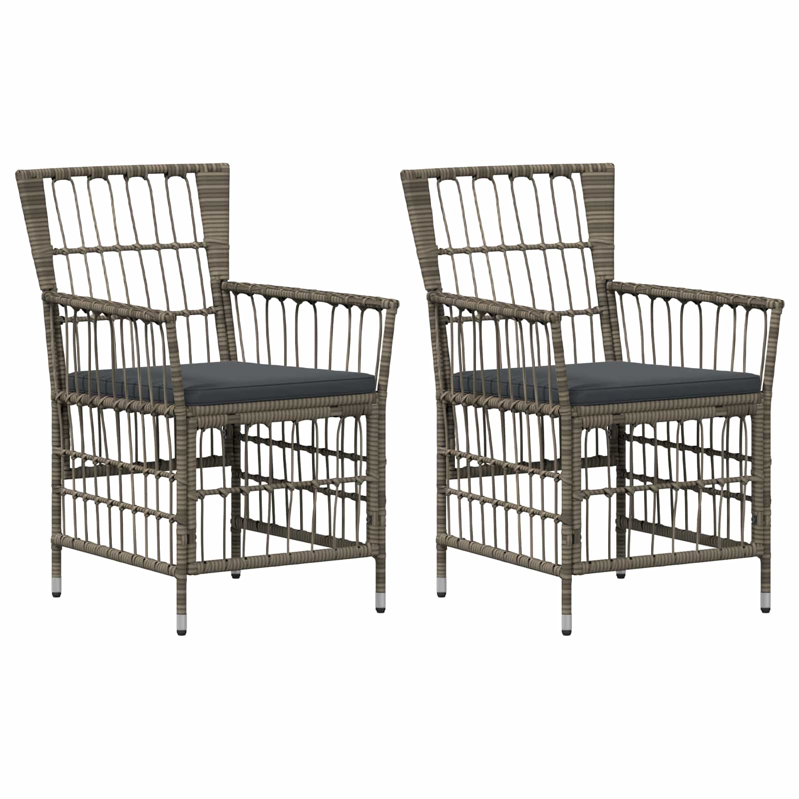 Gartenstühle 2 Stk. Grau PE Rattan, Stahl und Polyesterstoff