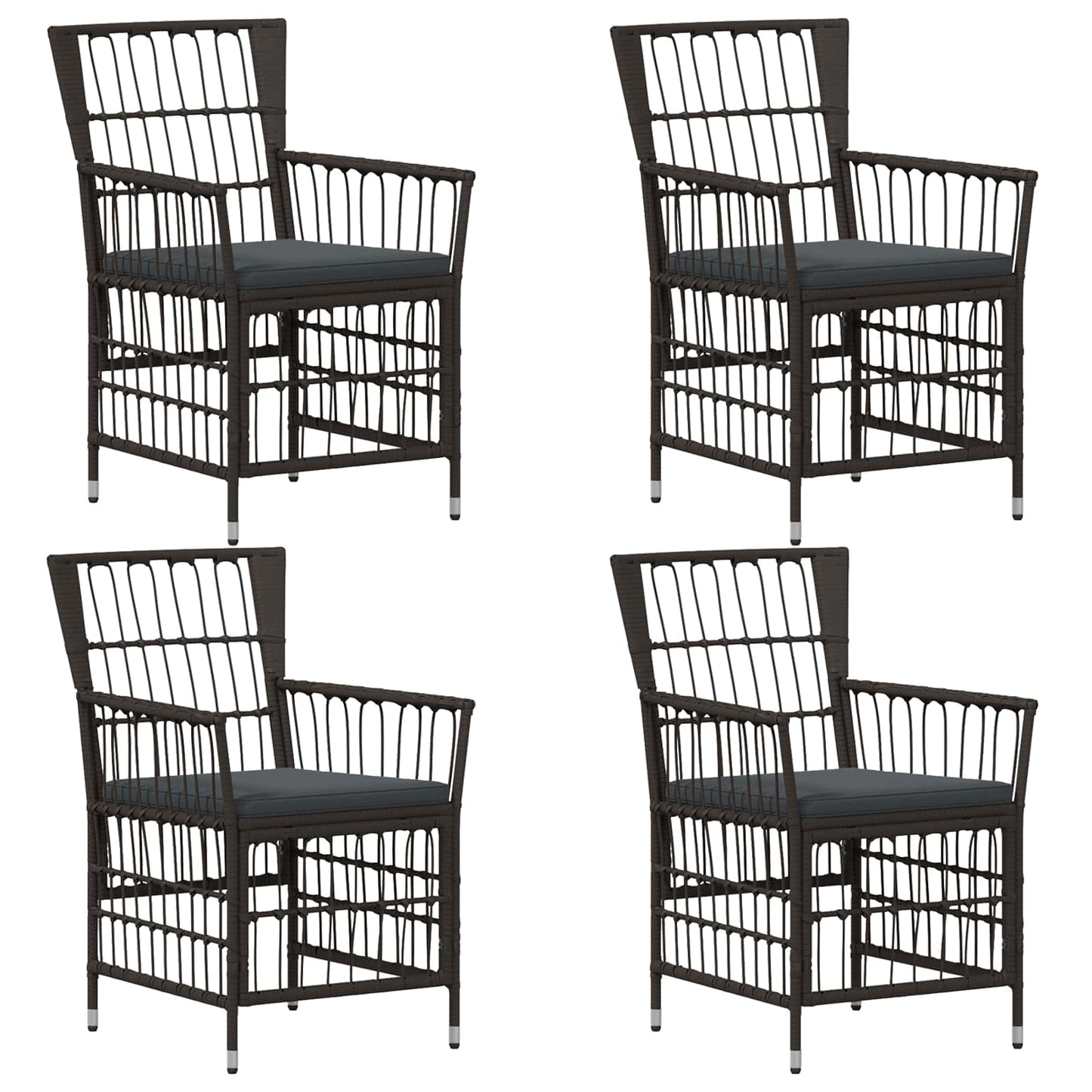 Gartenstühle 4 Stk. Schwarz PE Rattan, Stahl und Polyesterstoff