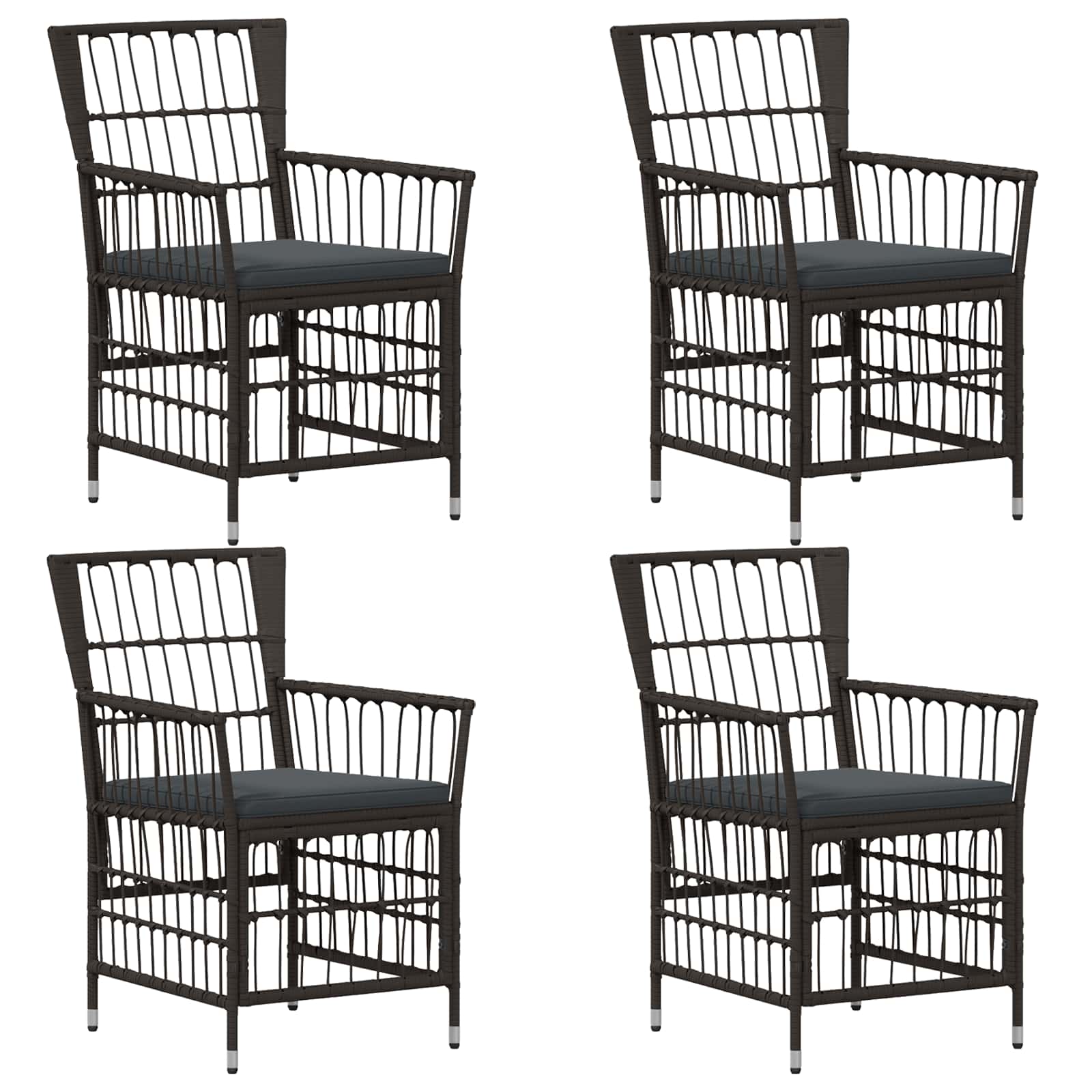Gartenstühle 4 Stk. Schwarz PE Rattan, Stahl und Polyesterstoff