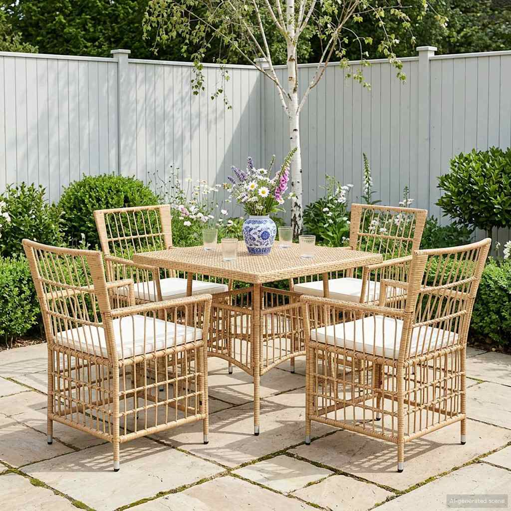 Gartenstühle 4 Stk. Natur PE Rattan, Stahl und Polyesterstoff