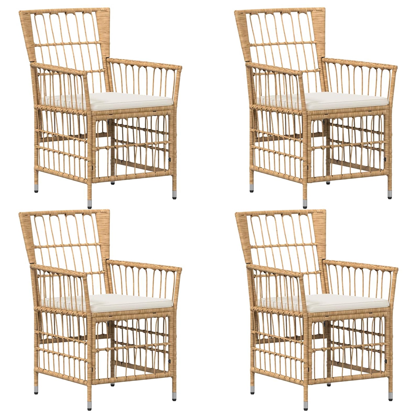 Gartenstühle 4 Stk. Natur PE Rattan, Stahl und Polyesterstoff