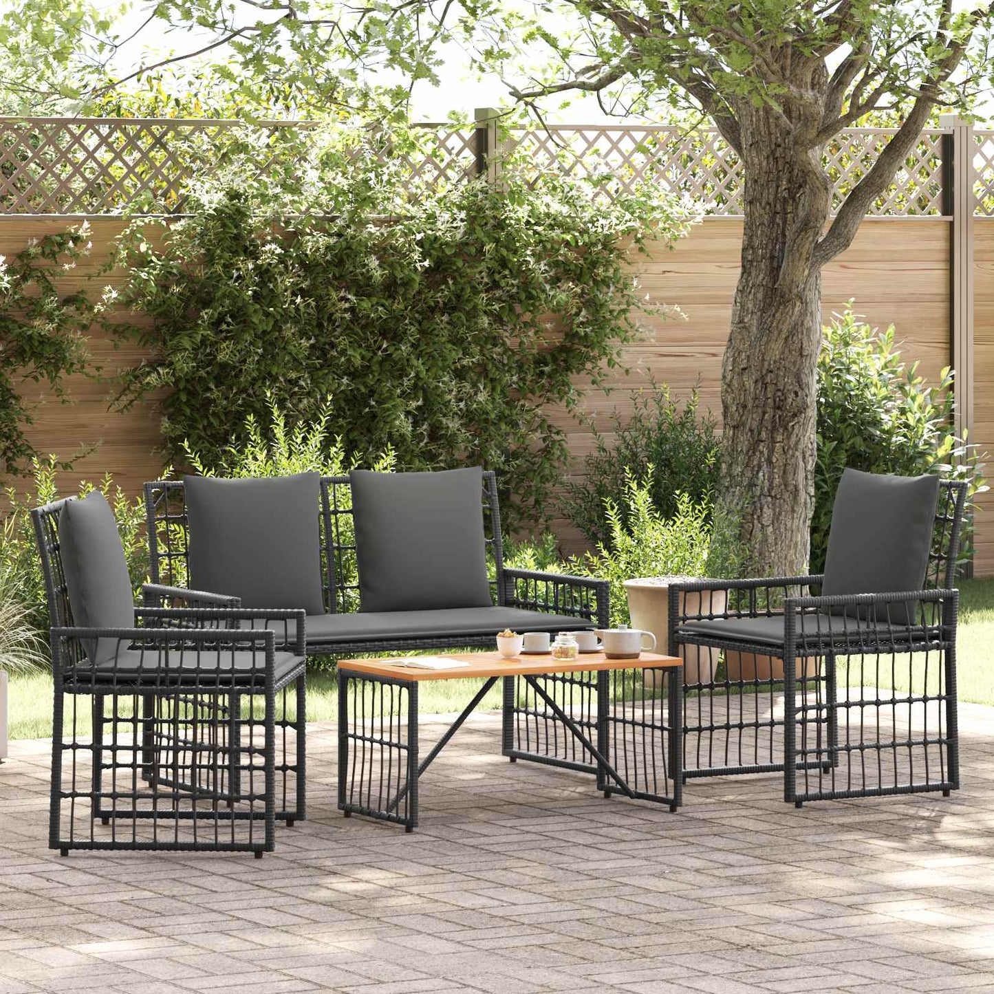 Gartenmöbel Set 4 Stk. Schwarz und Dunkelgrau