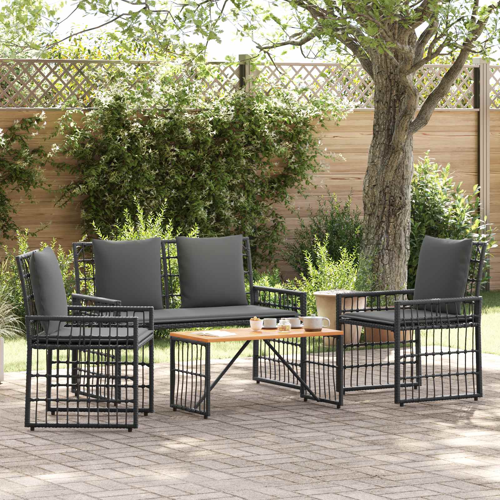 Gartenmöbel Set 4 Stk. Schwarz und Dunkelgrau