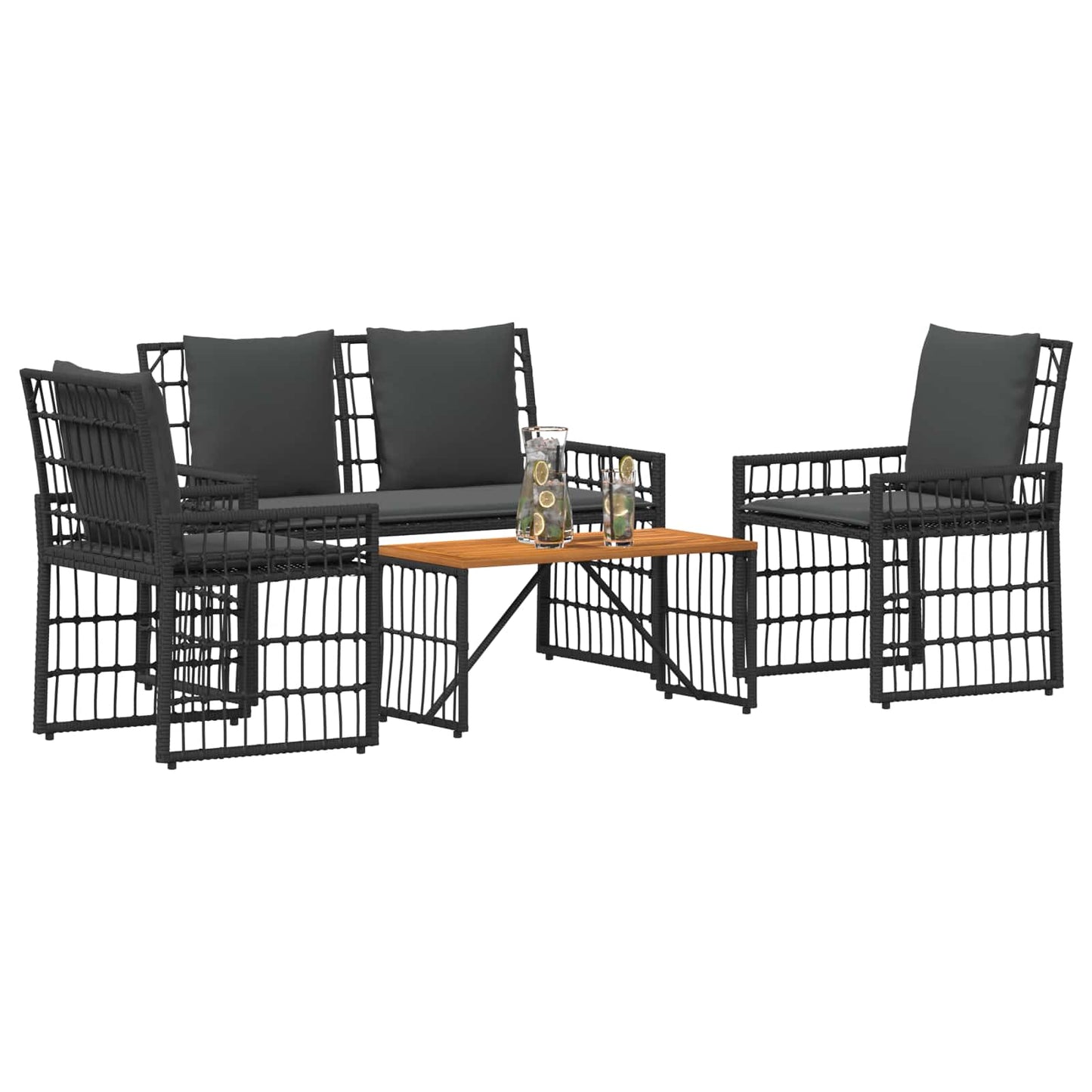 Gartenmöbel Set 4 stk. Schwarz und Dunkelgrau