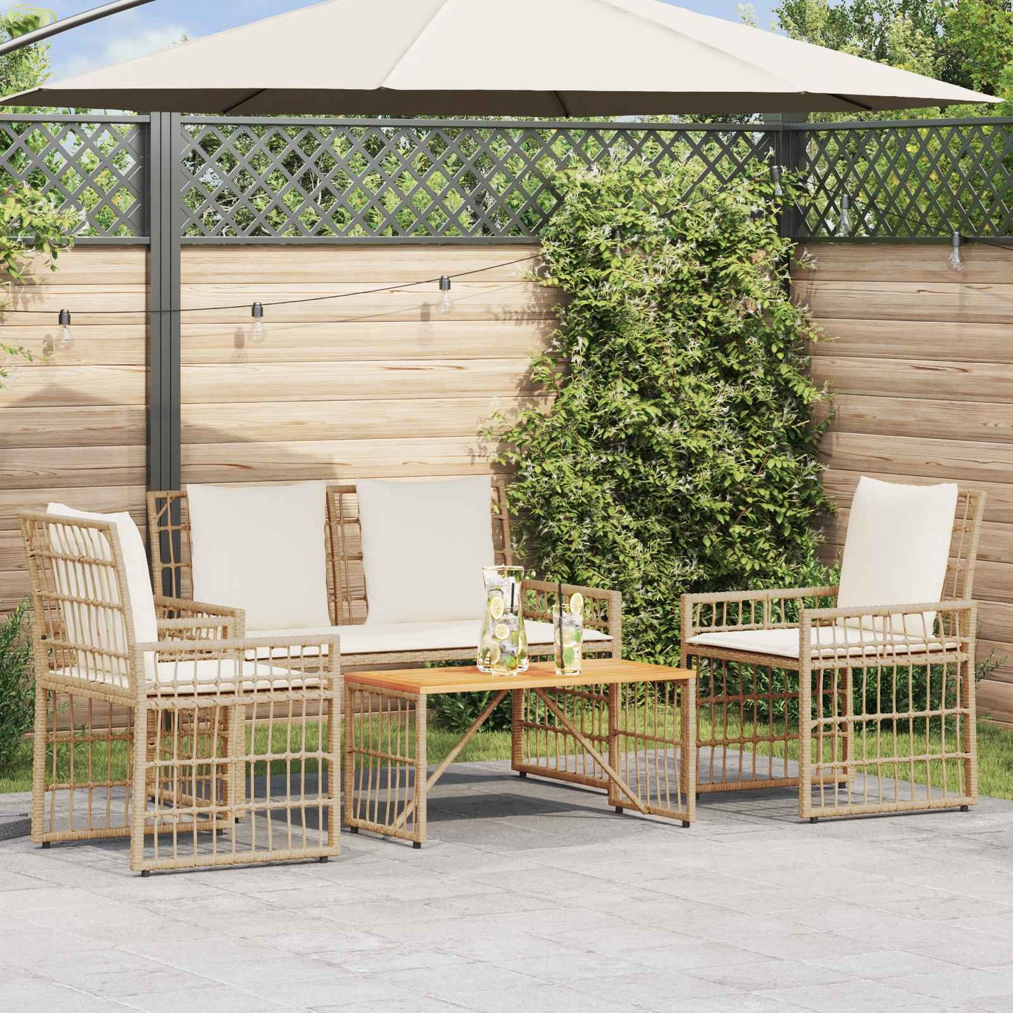 Gartenmöbel Set 4 Stk. Natürlich und Cremweiß