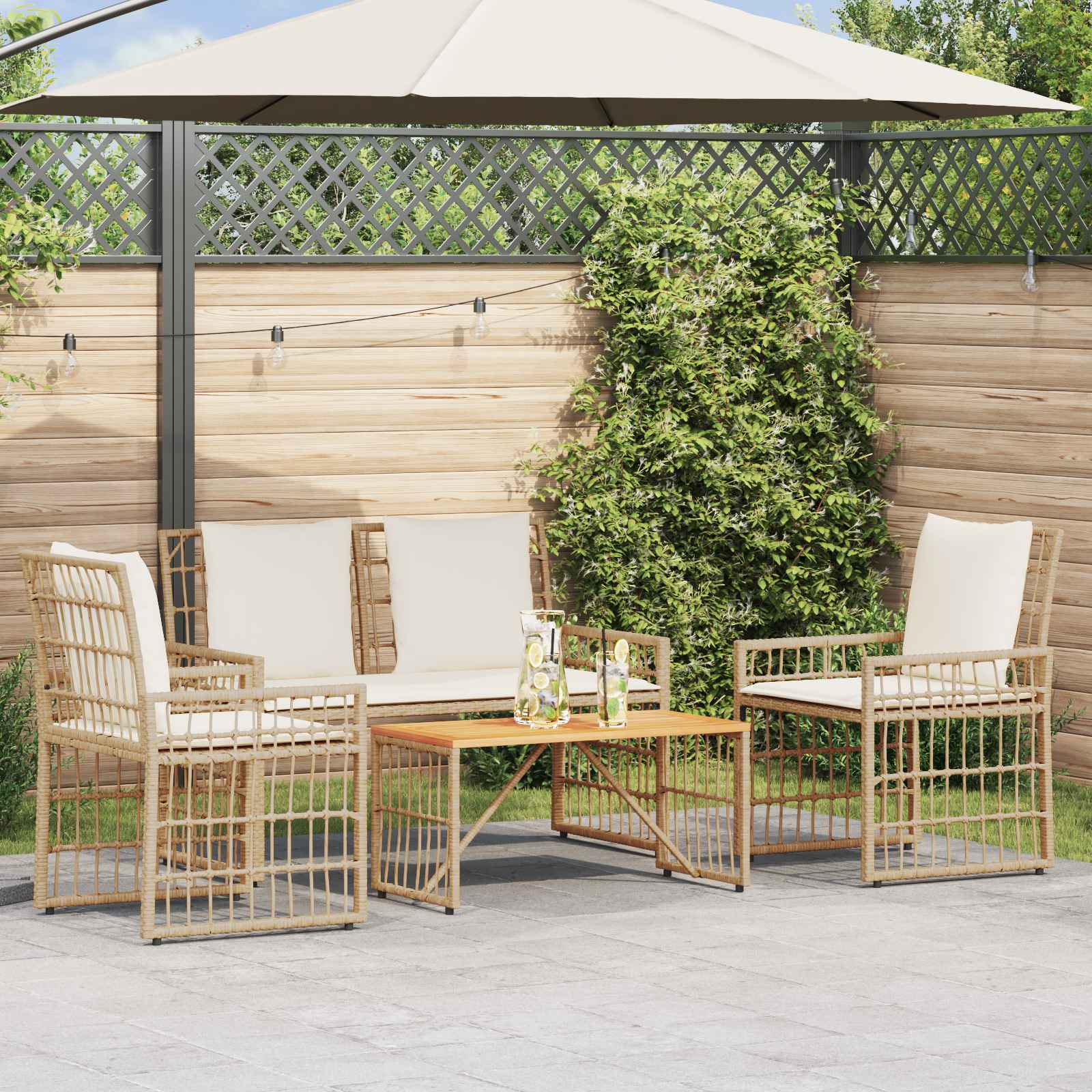 Gartenmöbel Set 4 stk. Natürlich und Cremweiß